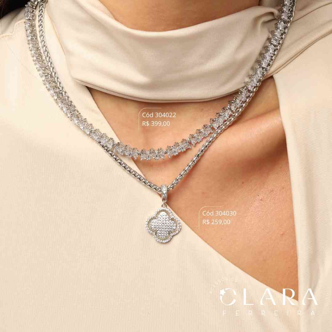 COLAR CHOKER RIVIERA 3 PONTAS ZIRCÔNIA REDONDA 3MM C/ GAVETA FECHO ITALIANO - PEÇA EXCLUSIVA - 5MM - 40CM - Ródio Branco