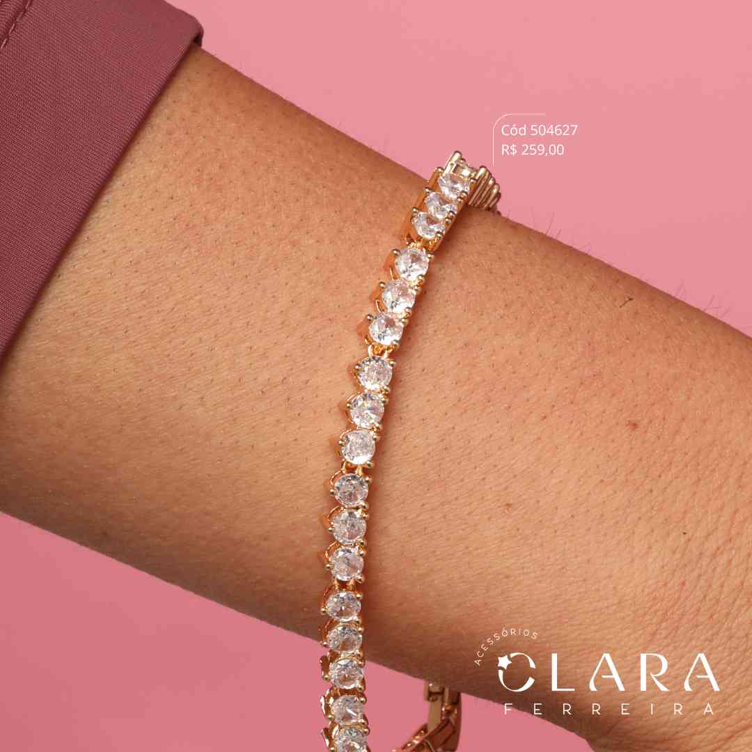 PULSEIRA RIVIERA 3 PONTAS ZIRCÔNIA REDONDA 3MM C/ GAVETA FECHO ITALIANO - PEÇA EXCLUSIVA - 5MM - 19CM - Dourado