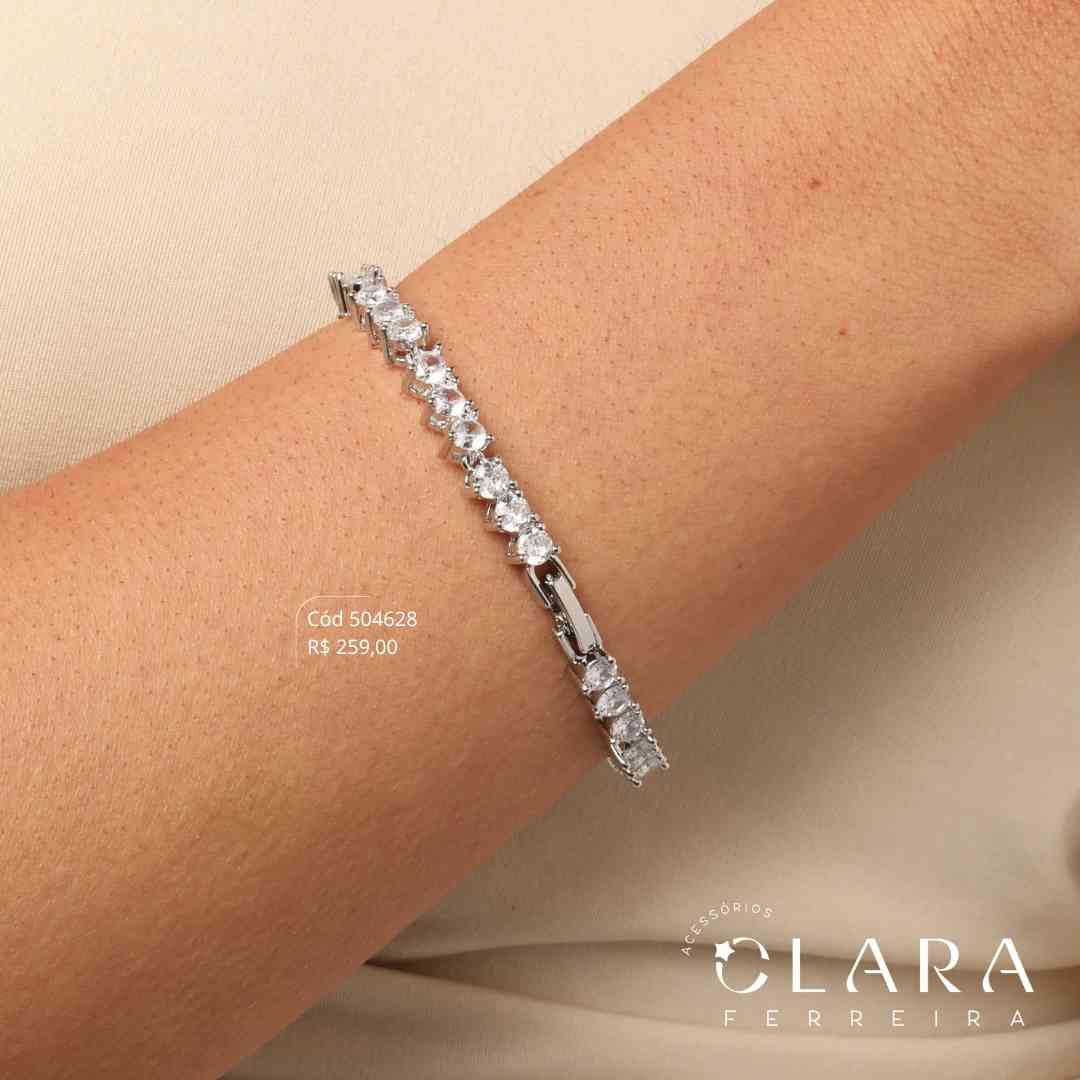 PULSEIRA RIVIERA 3 PONTAS ZIRCÔNIA REDONDA 3MM C/ GAVETA FECHO ITALIANO - PEÇA EXCLUSIVA - 5MM - 19CM - Ródio Branco