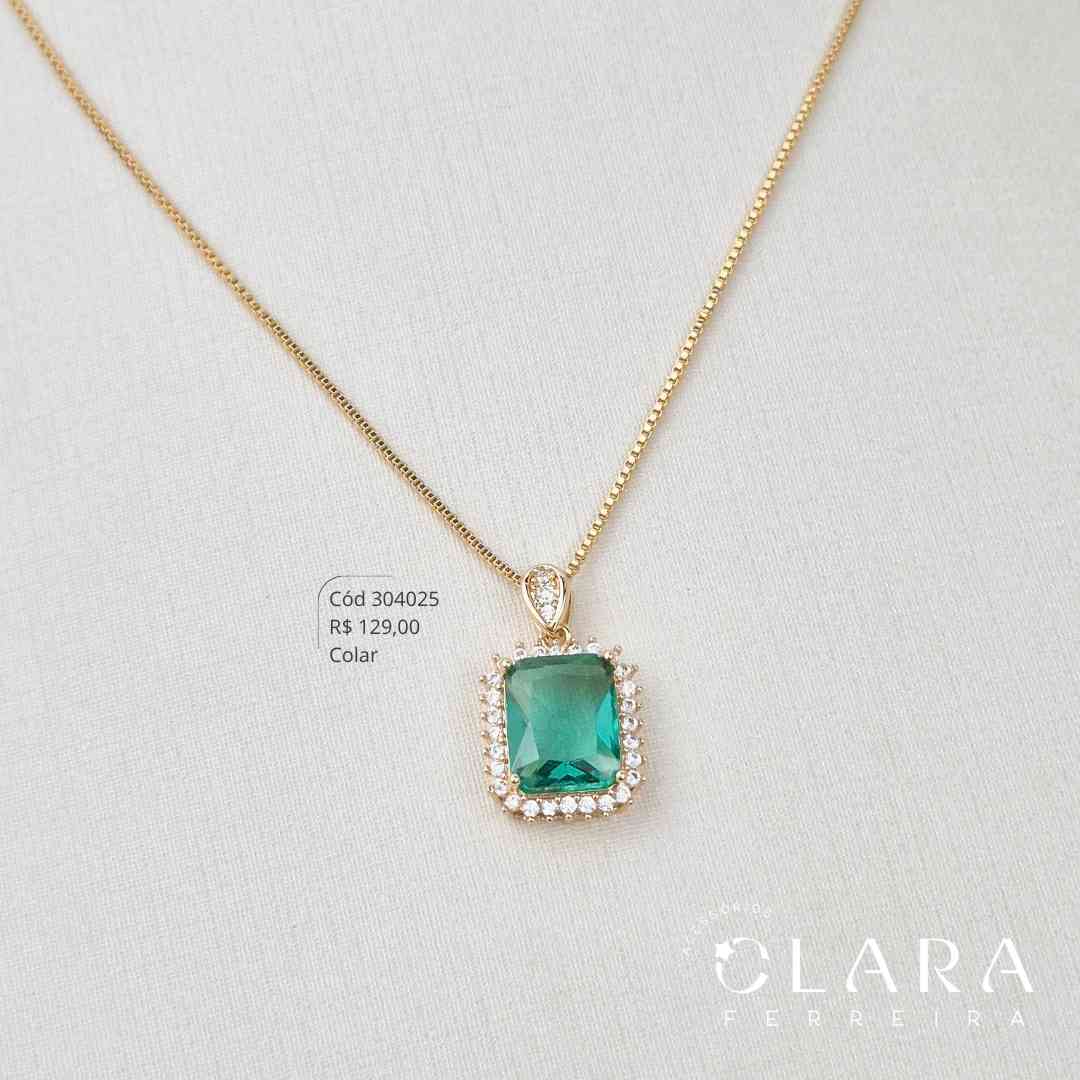 COLAR VENEZIANA C/ PINGENTE ZIRCÔNIA RETANGULAR 8MM ADORNADA 1 FILEIRA MICROZIRCÔNIAS - 13MM - 45CM - Dourado