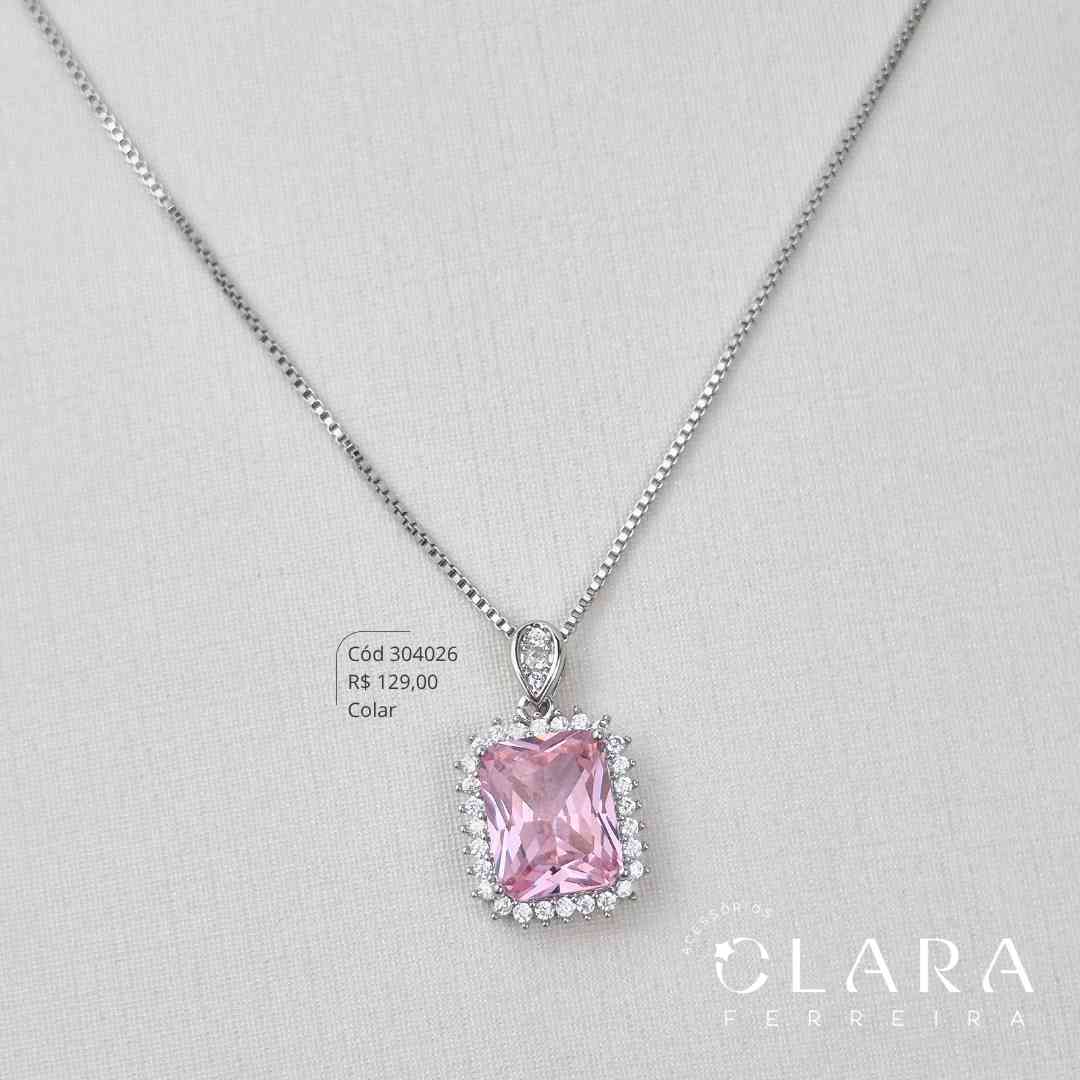 COLAR VENEZIANA C/ PINGENTE ZIRCÔNIA RETANGULAR 8MM ADORNADA 1 FILEIRA MICROZIRCÔNIAS - 13MM - 45CM - Ródio Branco