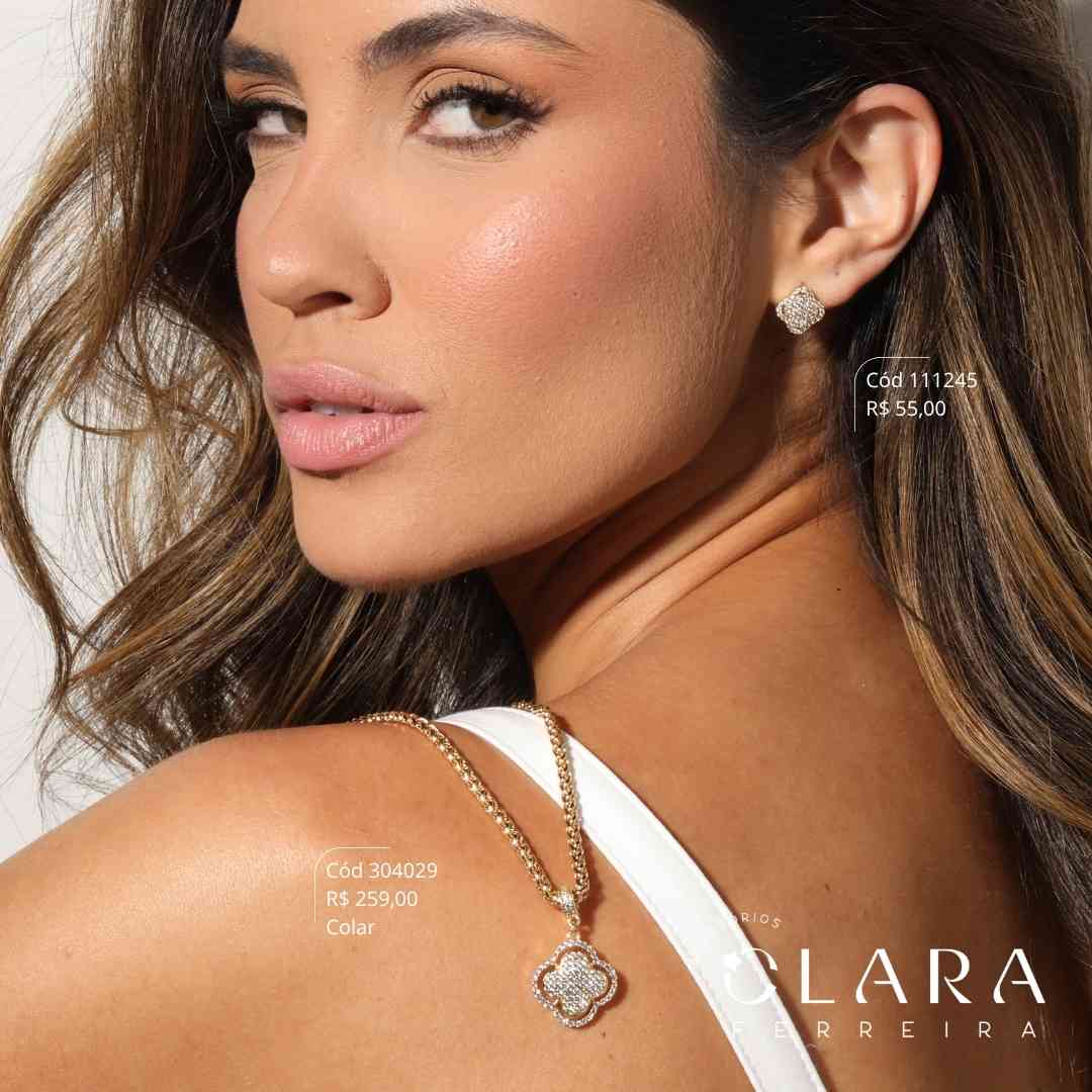 COLAR BALI PONTO PERUANO C/ TREVO VAN CLEEF ALHAMBRA MICROZIRCÔNIAS VAZADO - 19MM - 45CM - Dourado