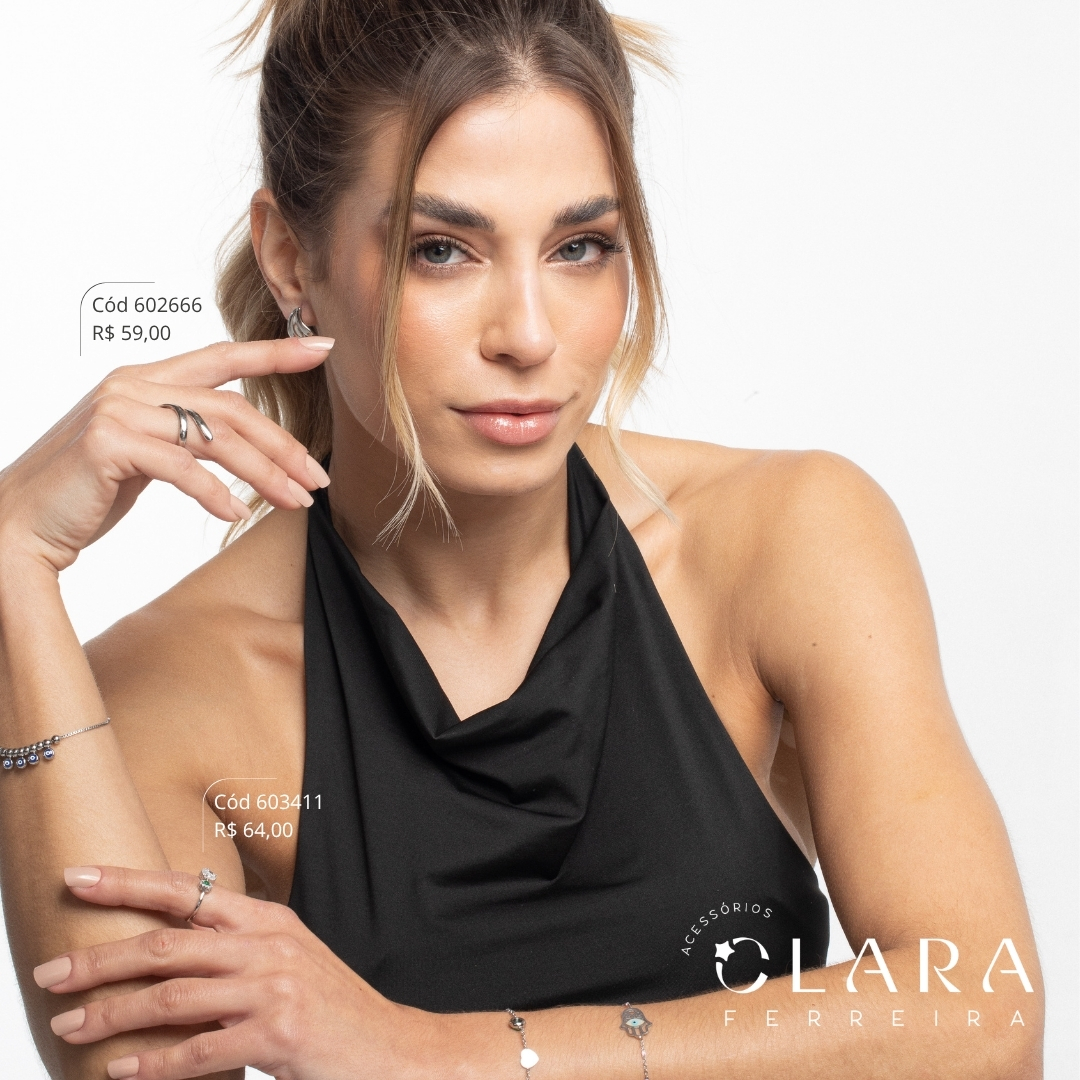 ANEL ABERTO C/ PONTAS ZIRCÔNIAS GOTA ADORNADAS MICROZIRCÔNIAS - Ródio Branco