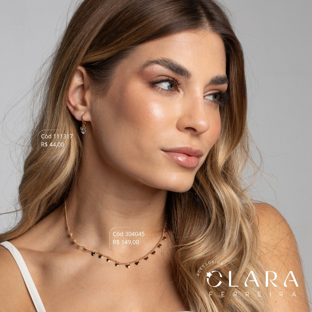 COLAR CHOKER ELO GRUMET C/ 19 CORAÇÕES 4MM LISOS PENDURADOS - 40CM - Dourado