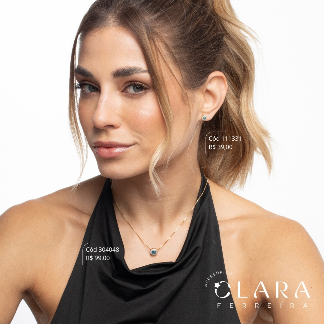 COLAR VENEZIANA C/ PINGENTE ZIRCÔNIA AZUL ESMERALDA REDONDA 5MM ADORNADA 1 FILEIRA MICROZIRCÔNIAS CAIXA INGLESA FUNDIDADA - 9MM - 45CM - Dourado