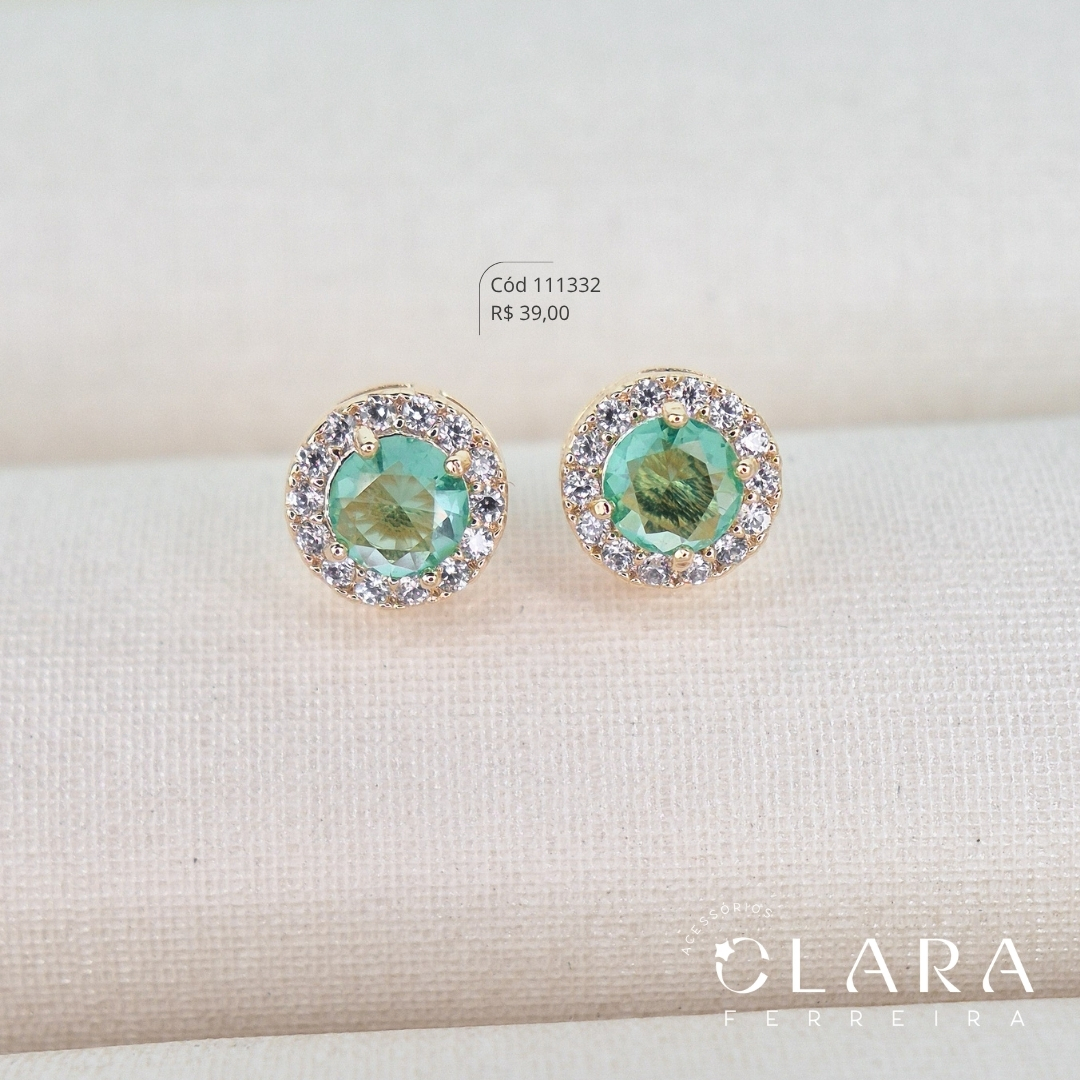 BRINCO ZIRCÔNIA VERDE ÁGUA REDONDA 3MM ADORNADA 1 FILEIRA MICROZIRCÔNIAS CAIXA INGLESA FUNDIDADA - 6MM - Dourado