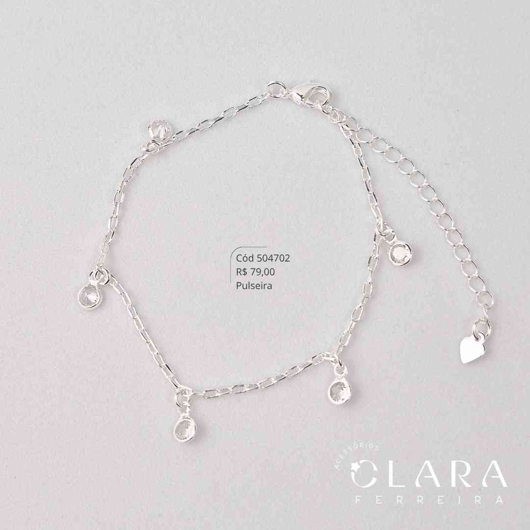 PULSEIRA ELOS CARTIER C/ 5 ZIRCONIA REDONDA 5MM PENDURADAS - 17CM - Banho de Prata
