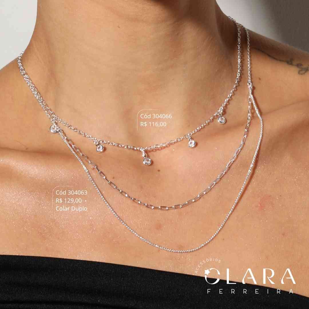COLAR ELOS C/ MEIO DUPLO 2 FIOS: 1 FIO VENEZIANA BOX E 1 ELOS CARTIER - 45CM - Banho de Prata