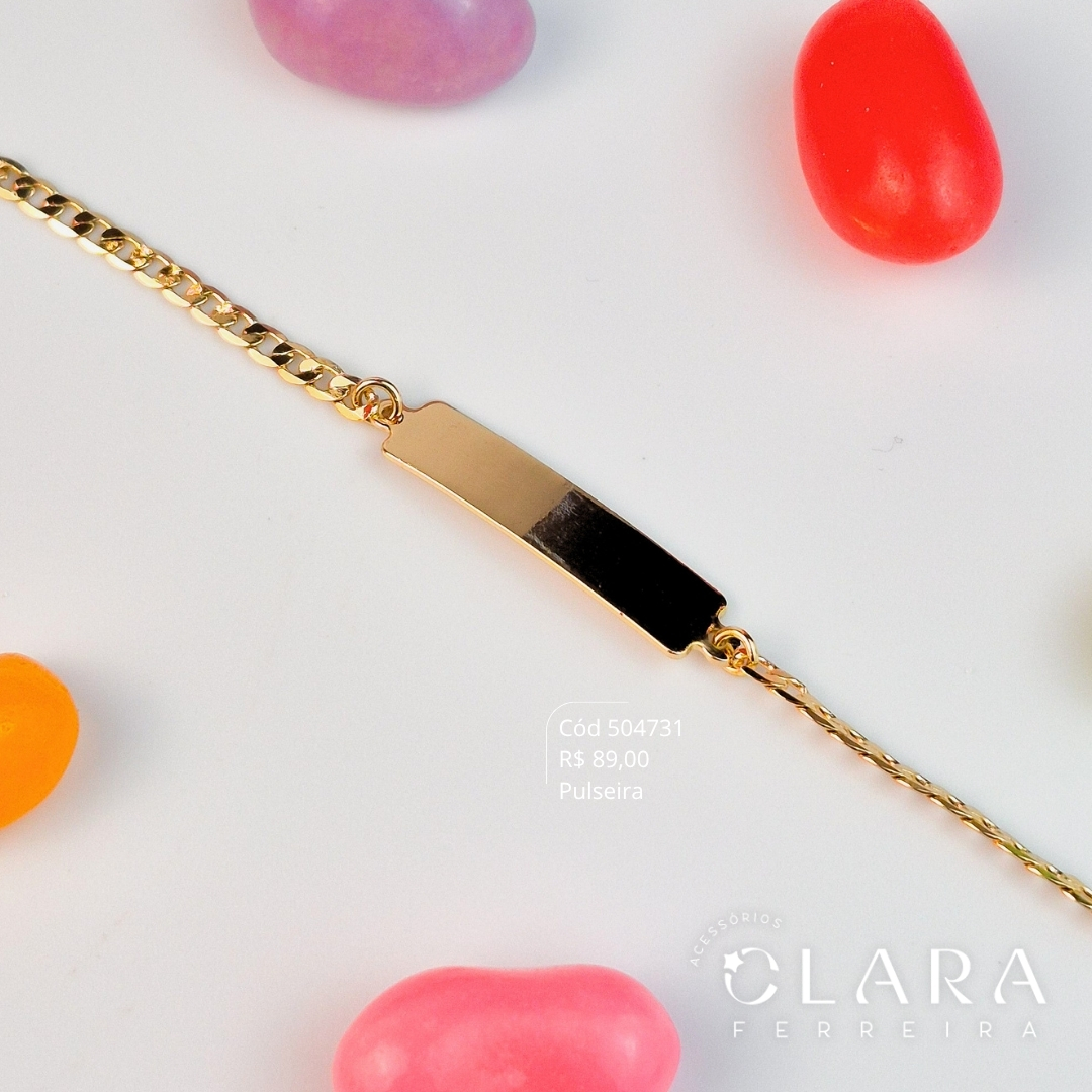 PULSEIRA INFANTIL ELO GRUMET 1X1 C/ PLAQUINHA LISA 23MM - CLARINHA KIDS - 14CM - Dourado