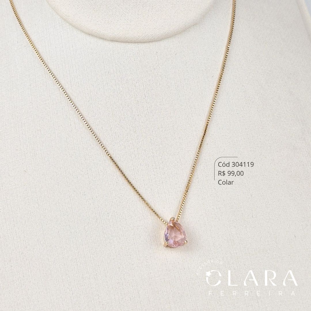 COLAR VENEZIANA C/ PINGENTE ZIRCÔNIA GOTA CAIXA INGLESA FUNDIDA - 10MM - 45CM - Dourado