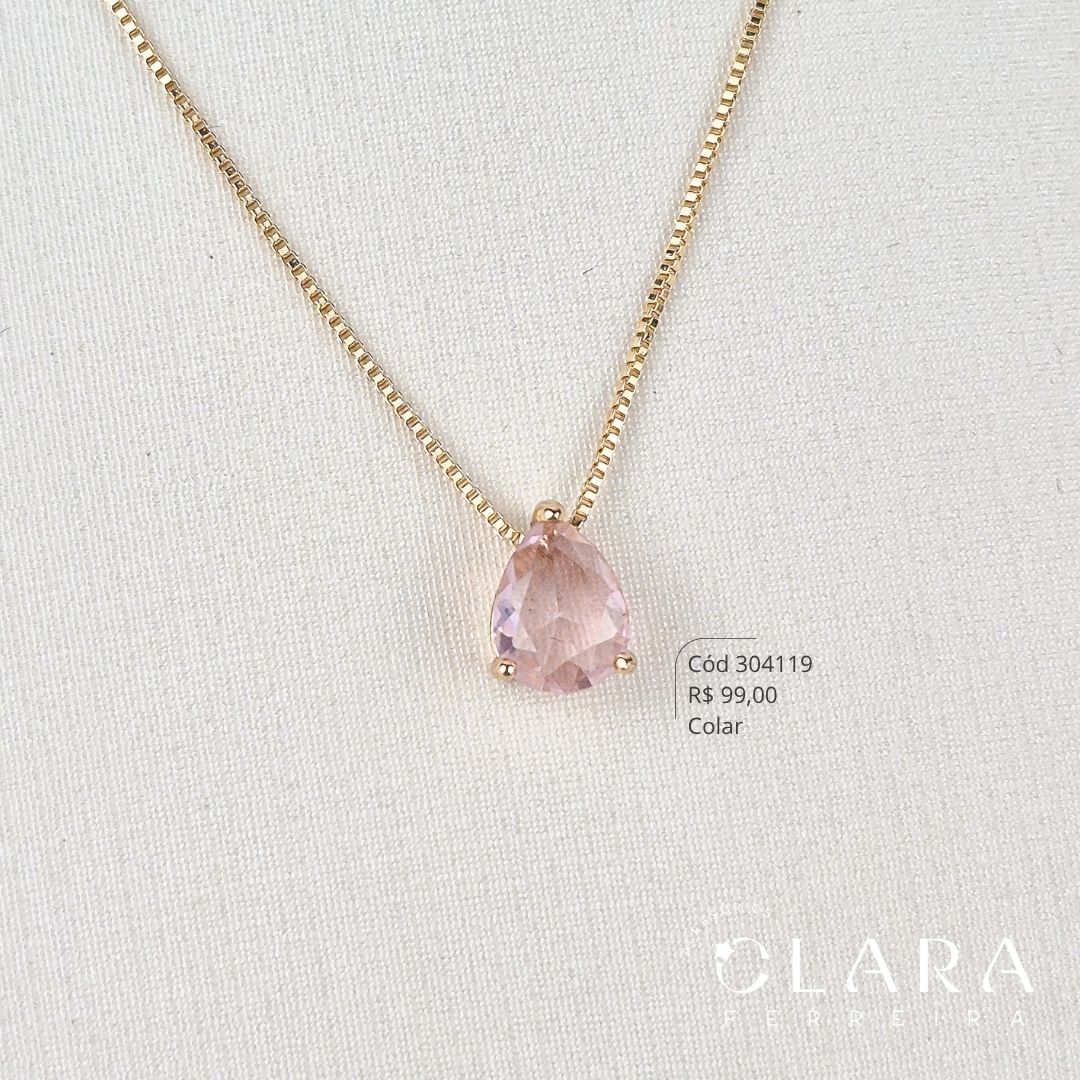 COLAR VENEZIANA C/ PINGENTE ZIRCÔNIA GOTA CAIXA INGLESA FUNDIDA - 10MM - 45CM - Dourado