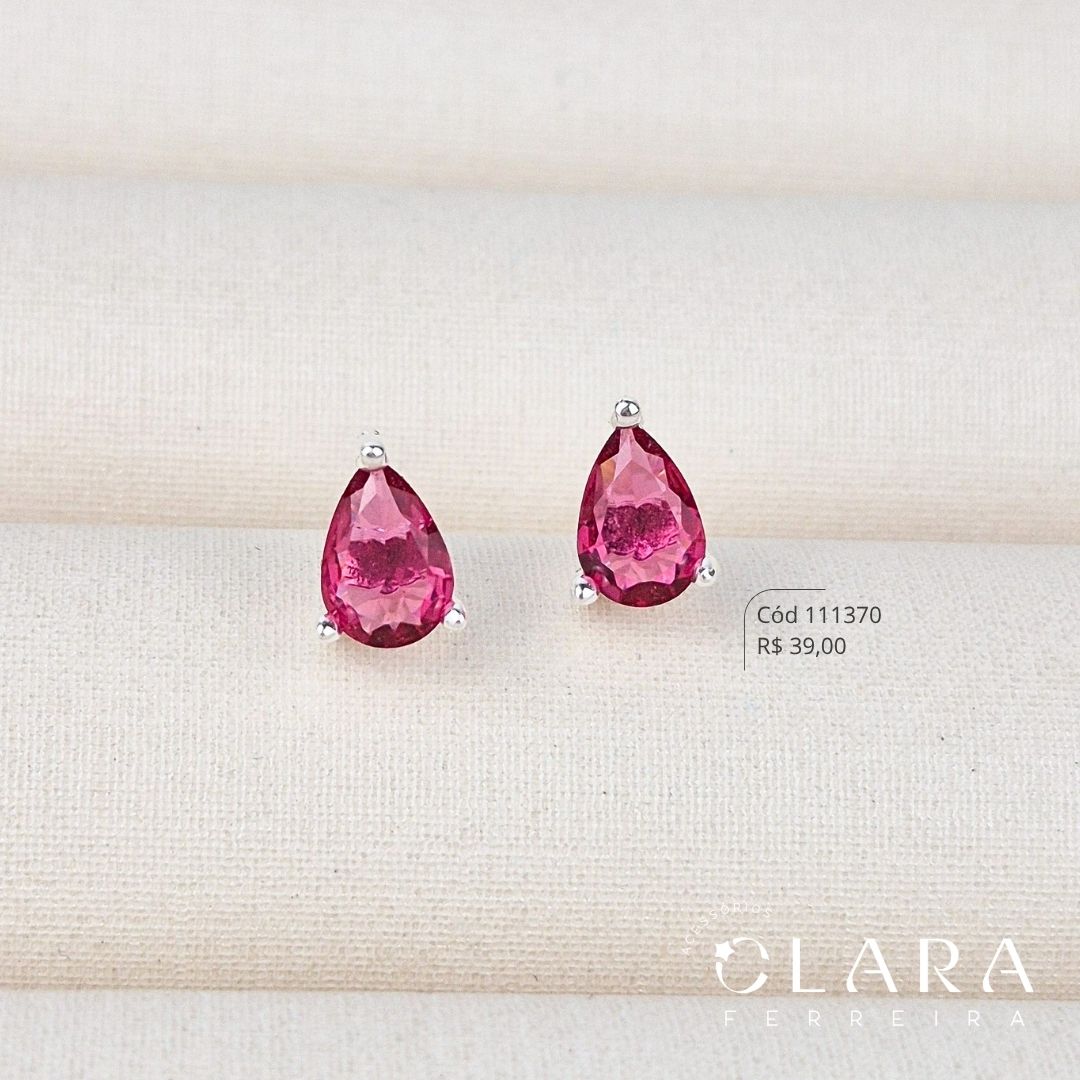 BRINCO SOLITÁRIO ZIRCÔNIA GOTA CAIXA INGLESA FUNDIDA - 7MM - Banho de Prata
