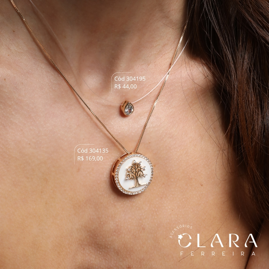 COLAR VENEZIANA C/ MANDALA MADRE PÉROLA C/ ÁRVORE DA VIDA MICROZIRCÔNIAS ADORNADA C/ 1 FILEIRA MICROZIRCÔNIAS - PEÇA EXCLUSIVA - 23MM - 45CM - Dourado