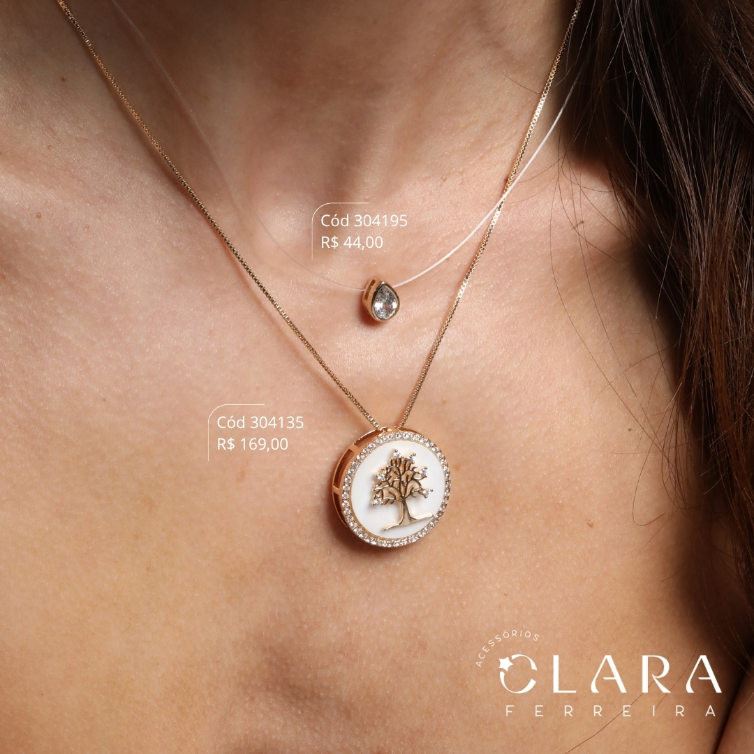 COLAR VENEZIANA C/ MANDALA MADRE PÉROLA C/ ÁRVORE DA VIDA MICROZIRCÔNIAS ADORNADA C/ 1 FILEIRA MICROZIRCÔNIAS - PEÇA EXCLUSIVA - 23MM - 45CM - Dourado