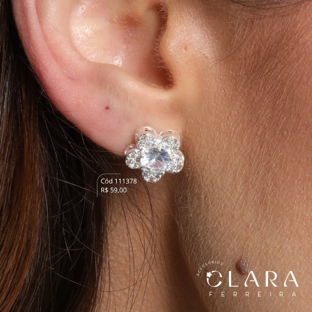 BRINCO FLOR MICROZIRCÔNIAS C/ MIOLO ZIRCÔNIA 6MM - 12MM - Banho de Prata