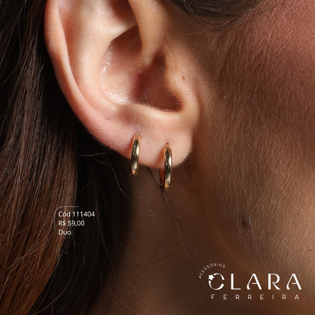 BRINCO KIT DUO ARGOLINHA CLICK LISA C/ BORDAS ARREDONDADAS - 11 E 13X2MM - Dourado