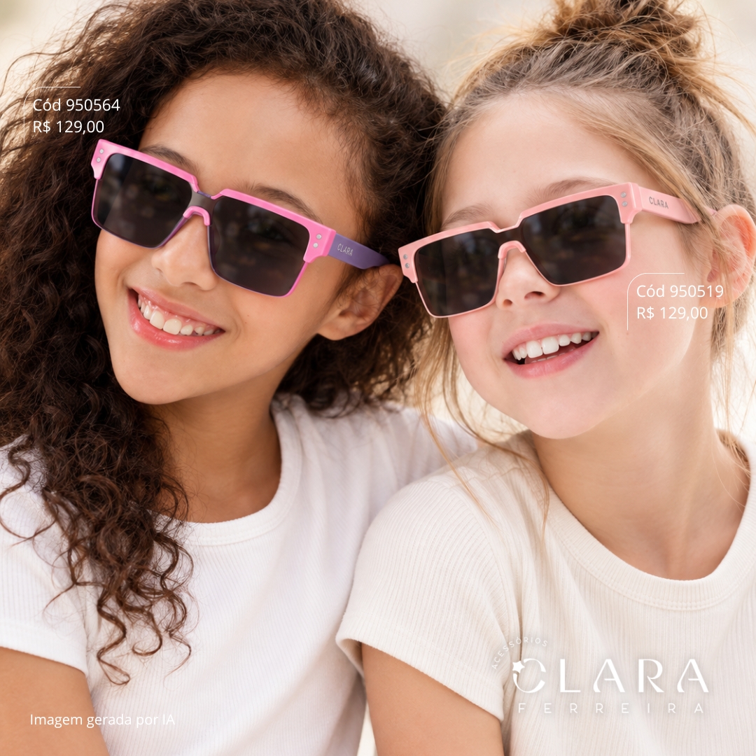 Óculos Solar NFANTIL ROSA C/ HASTE VIOLETA - CLARINHA KIDS - Lente Anti-impacto Polarizada - S8356-C42