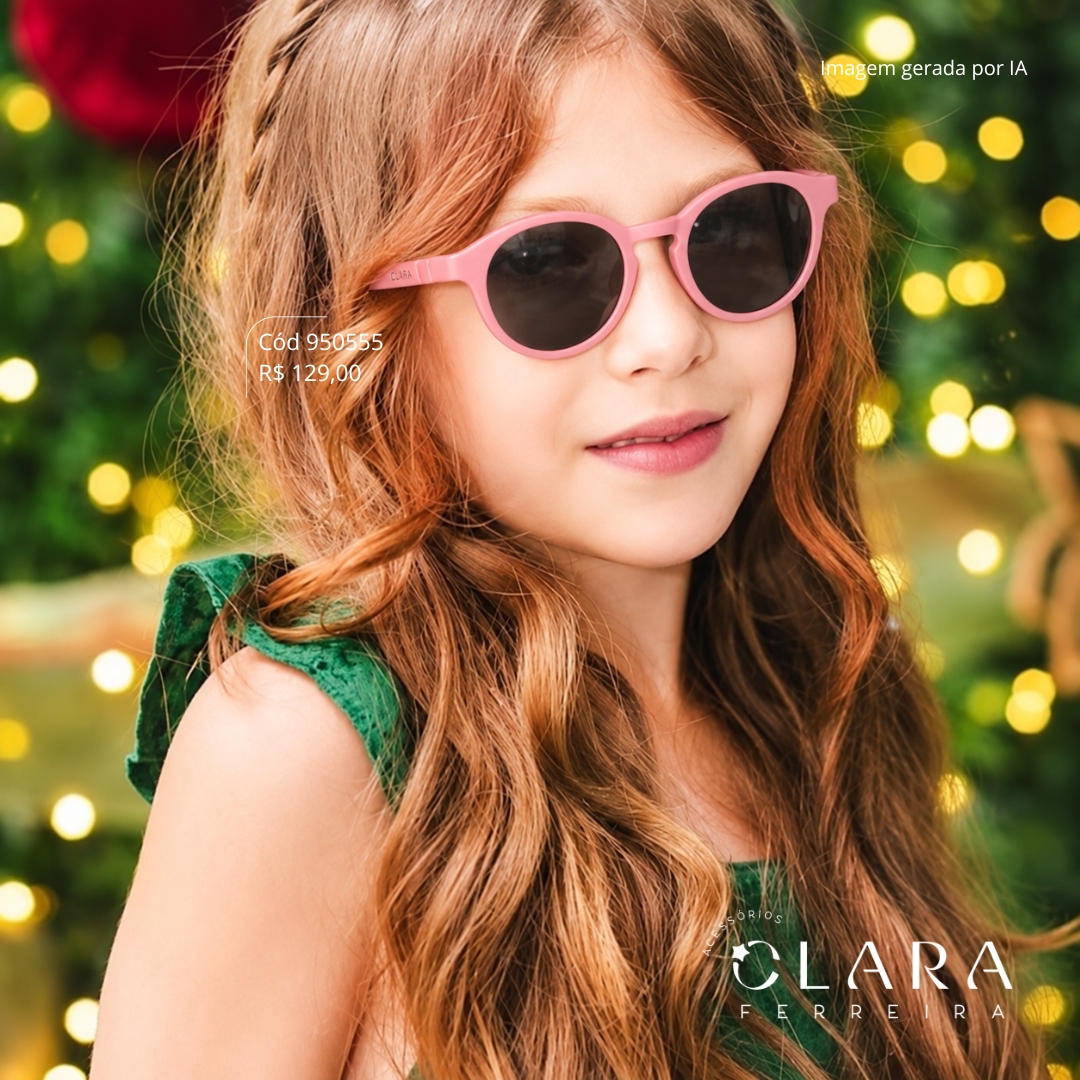 Óculos Solar INFANTIL REDONDO ROSA - CLARINHA KIDS - Lente Anti-impacto Polarizada - S8467-C22