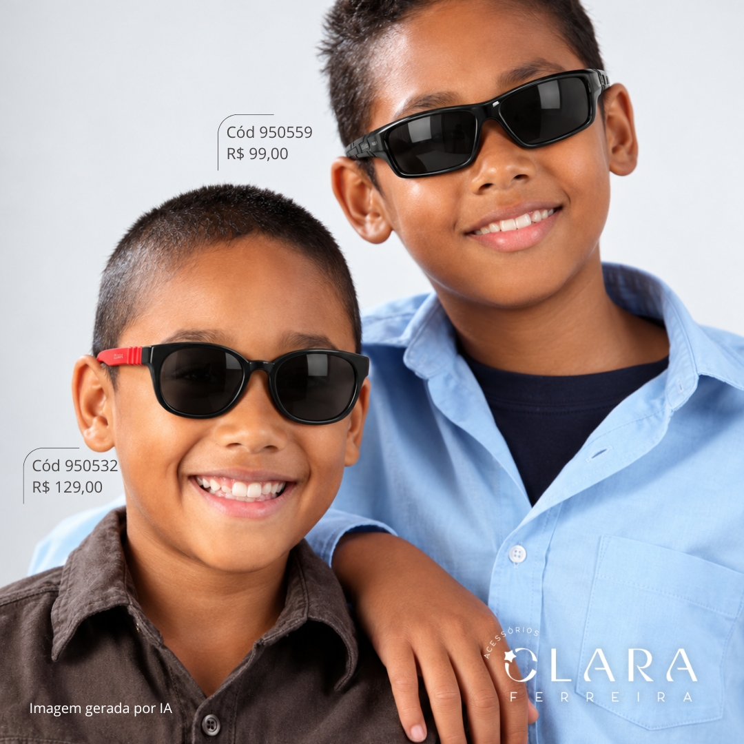 Óculos Solar INFANTIL QUADRADO PRETO - CLARINHA KIDS - Lente Anti-impacto Polarizada - S801-C13