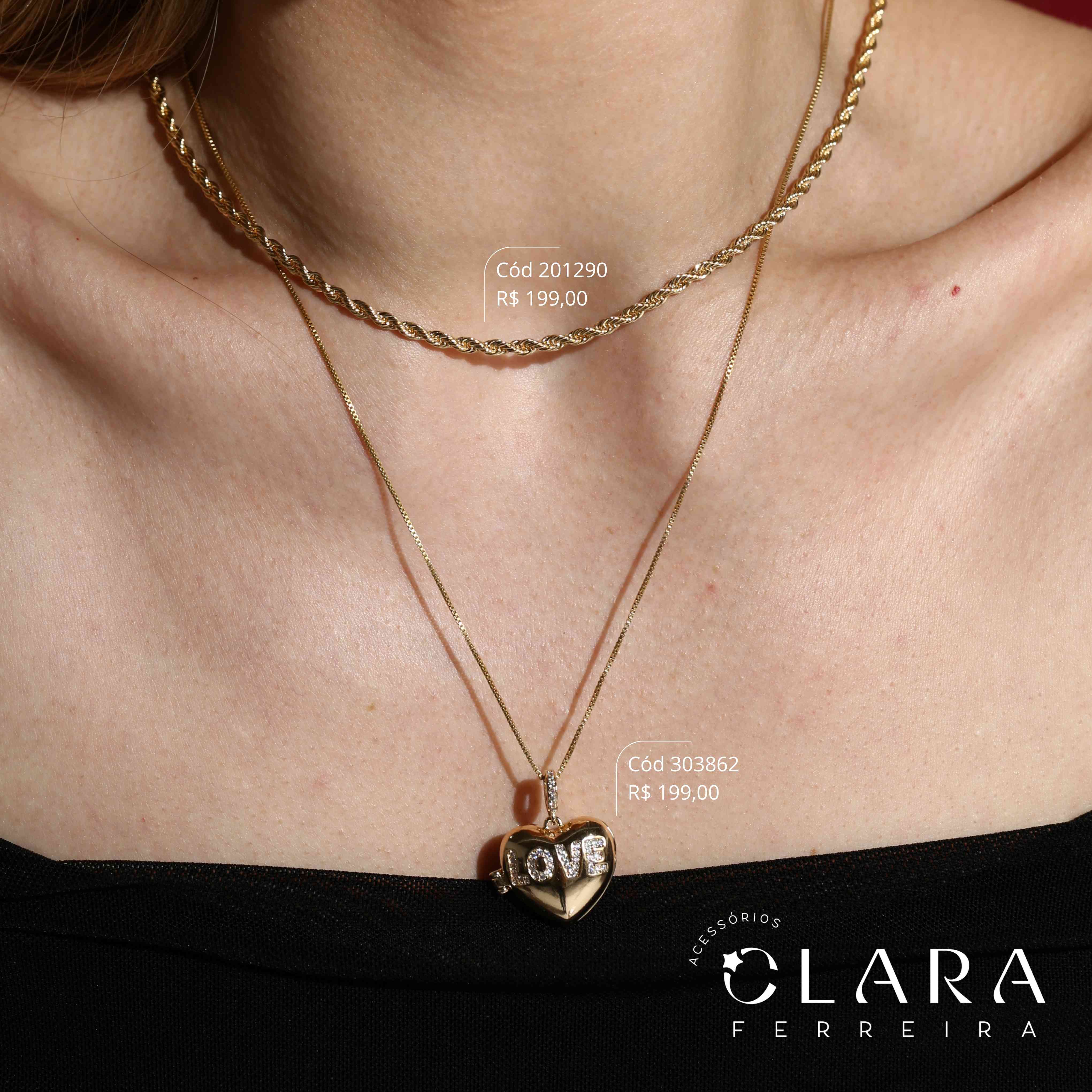 COLAR VENEZIANA C/ PINGENTE RELICÁRIO CORAÇÃO LOVE MICROZIRCÔNIAS - 20MM - 45CM - Dourado