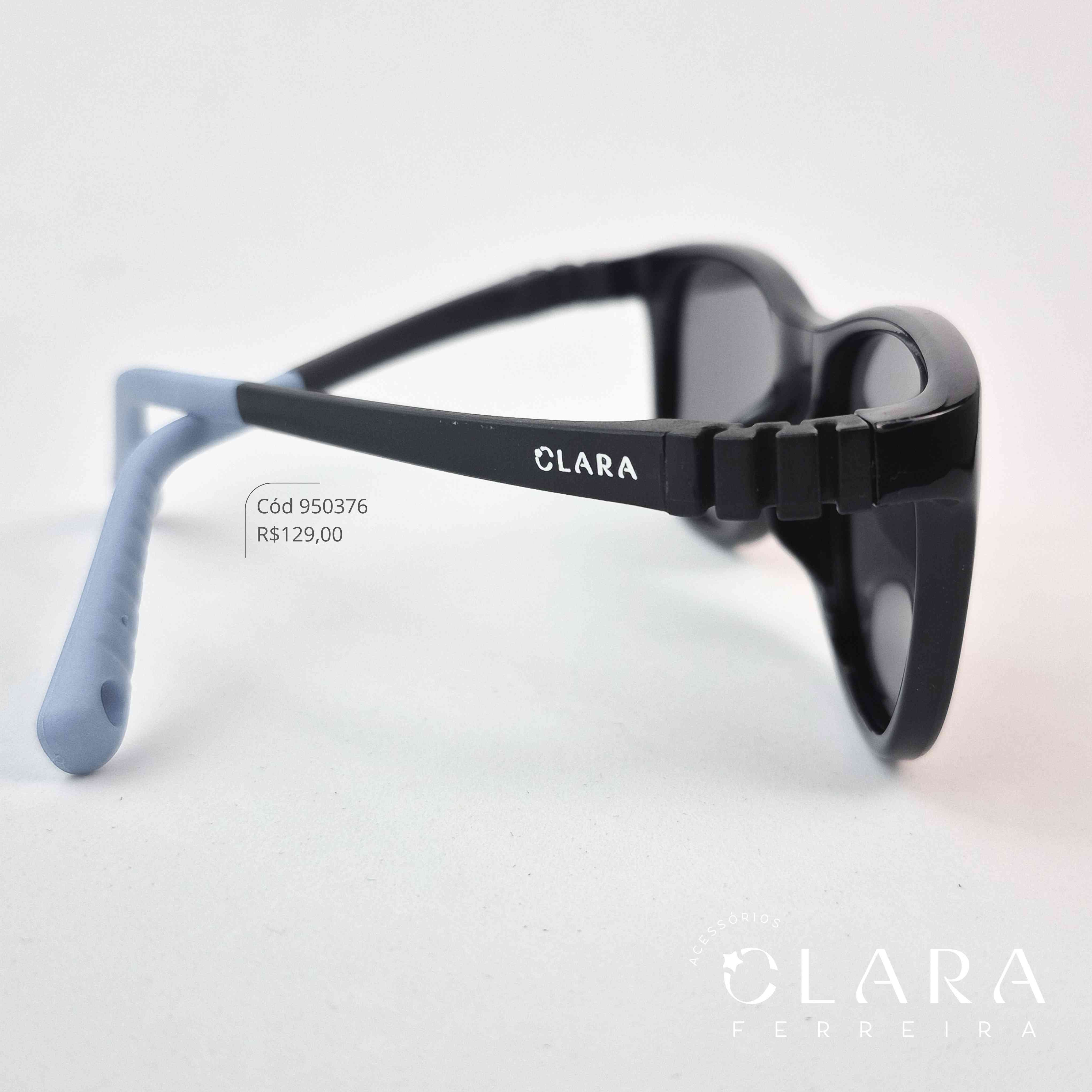 Óculos Solar INFANTIL PRETO C/ HASTE FLEXÍVEL AZUL - CLARINHA KIDS - Lente  - S4610P-C11