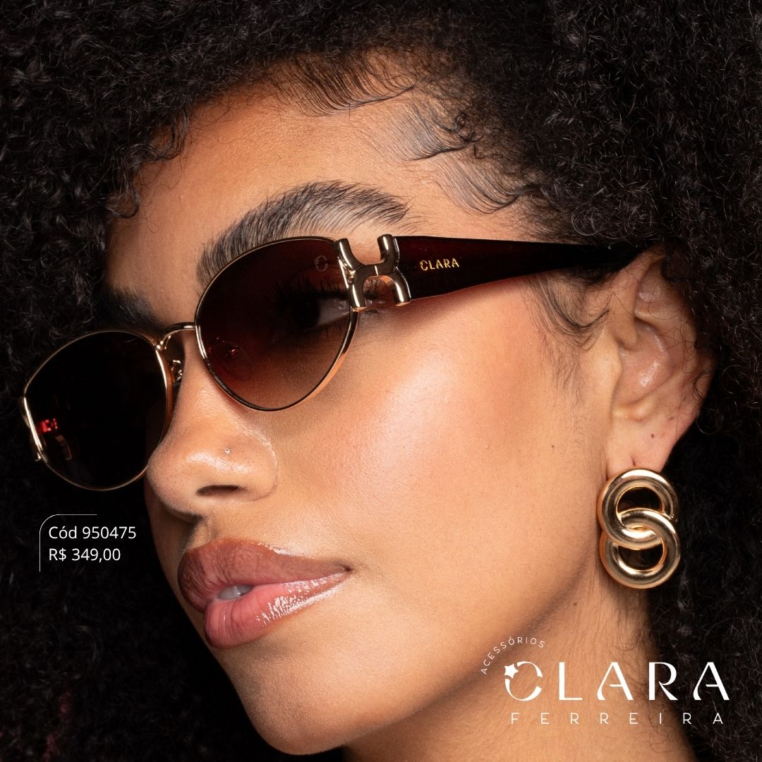 Óculos Solar REDONDO ARMAÇÃO EM METAL - INSPIRAÇÃO CHANEL - Lente Resina - 7038-C2