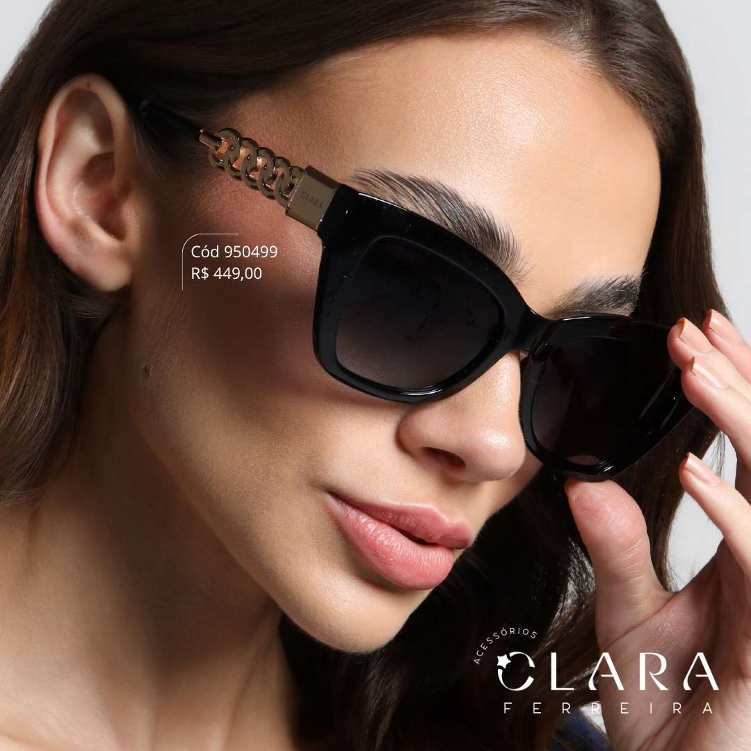 Óculos Solar QUADRADO PRETO C/ HASTES DETALHE EM METAL - INSPIRAÇÃO MICHAEL KORS - Lente Anti-impacto Polarizada - ET3523-C1