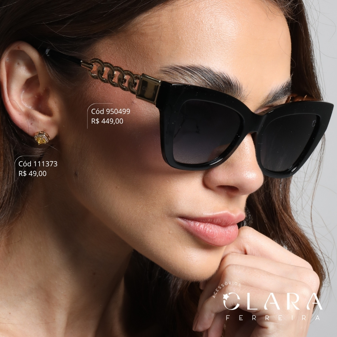 Óculos Solar QUADRADO PRETO C/ HASTES DETALHE EM METAL - INSPIRAÇÃO MICHAEL KORS - Lente Anti-impacto Polarizada - ET3523-C1