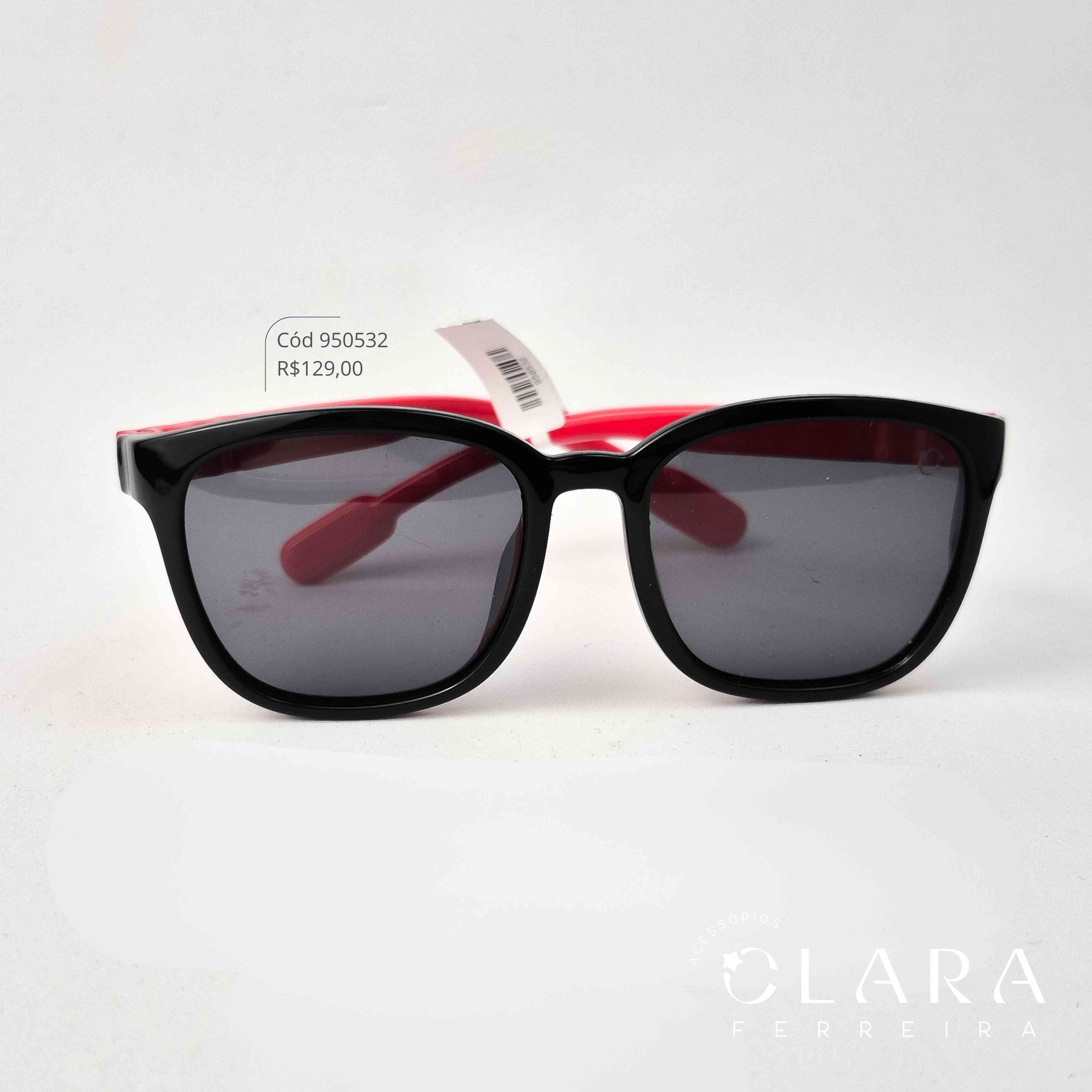Óculos Solar INFANTIL PRETO C/ HASTE VERMELHA - CLARINHA KIDS - Lente Anti-impacto Polarizada - S8449P-14