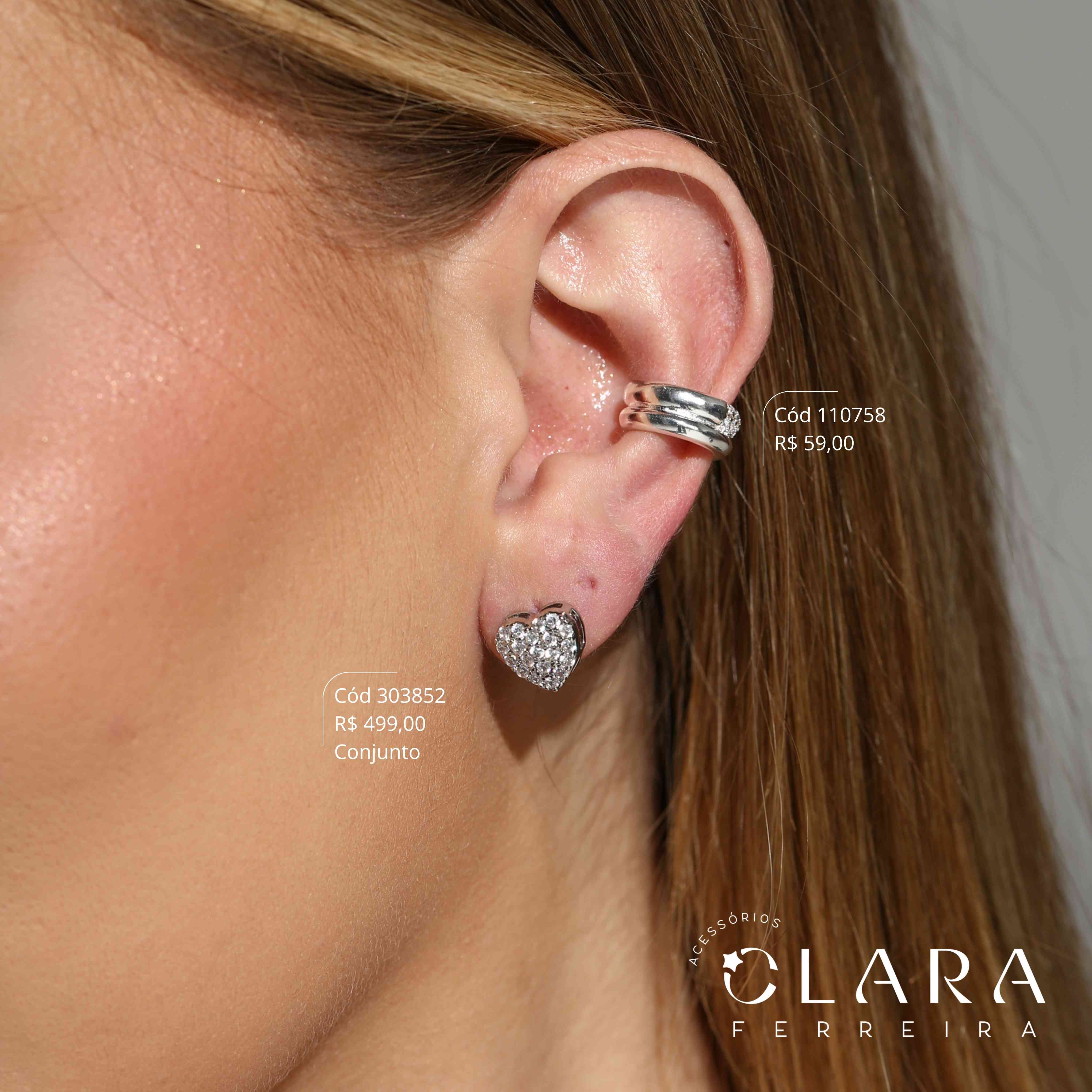 COLAR COLAR CORAÇÃO CHUVEIRINHO  MICROZIRCÔNIAS CAIXA ALTA E BRINCO CHUVEIRINHO CORAÇÃO – INSPIRAÇÃO SWAROVSKI – LINHA FESTA - 10MM - 40CM - Banho de Prata