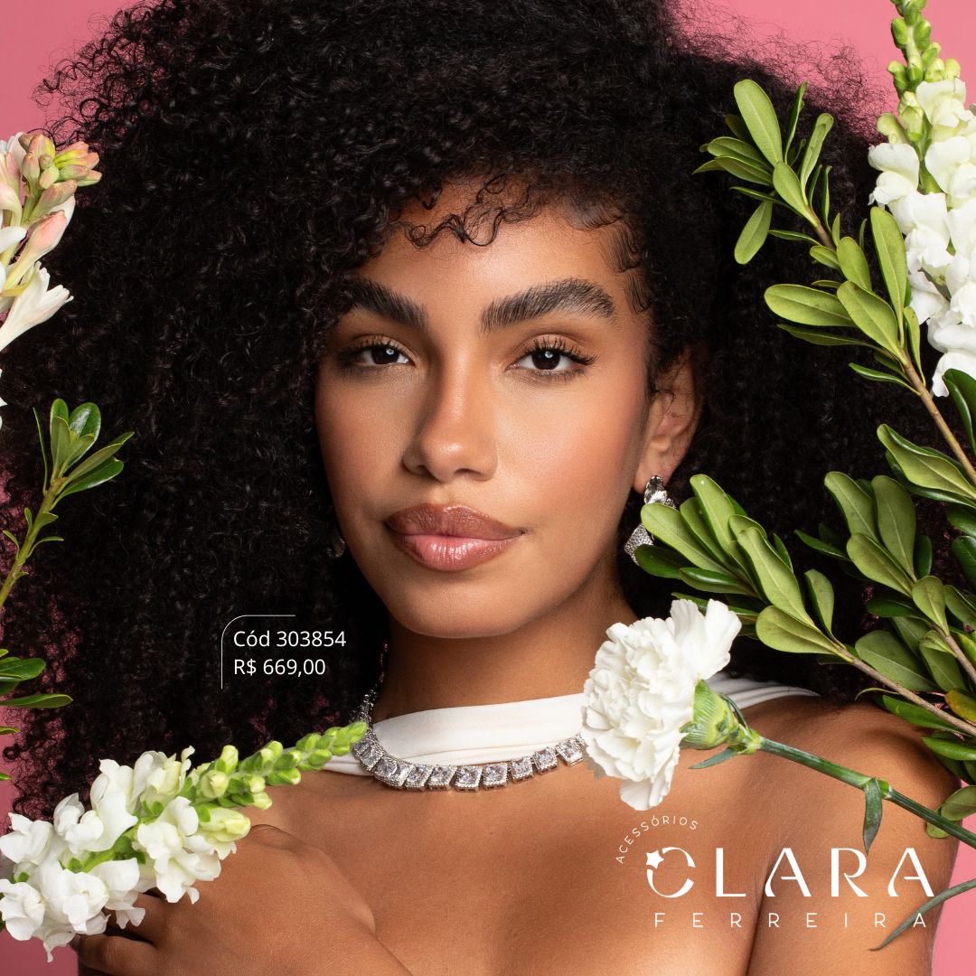 COLAR CHOKER ZIRCÔNIAS RETANGULARES ADORNADAS C/ MICROZIRCÔNIAS INSPIRAÇÃO SWAROVSKI LINHA FESTA - 11MM - 40CM - Banho de Prata