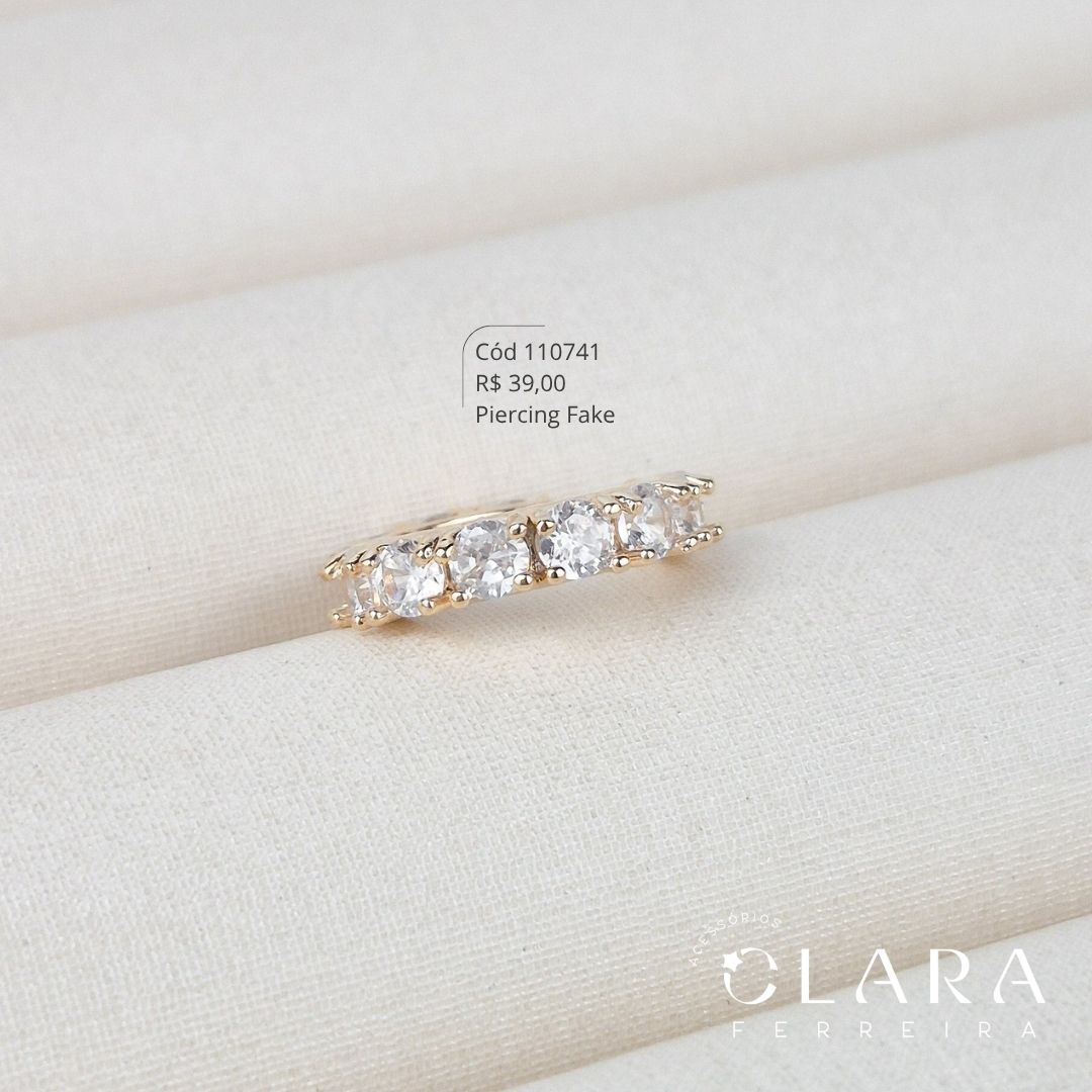 BRINCO PIERCING FAKE 1 FILEIRA ZIRCÔNIAS REDONDAS - 3MM - Dourado