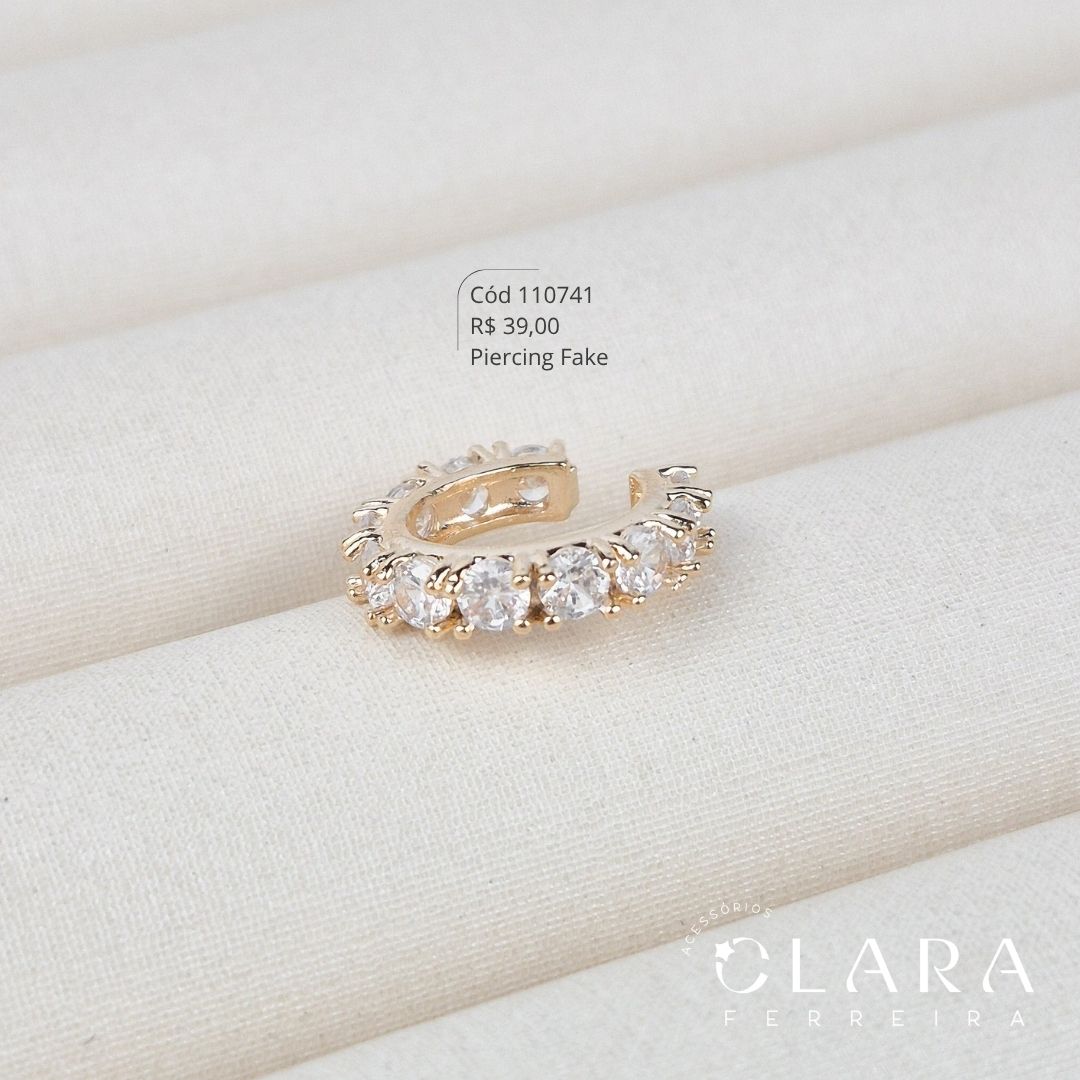BRINCO PIERCING FAKE 1 FILEIRA ZIRCÔNIAS REDONDAS - 3MM - Dourado
