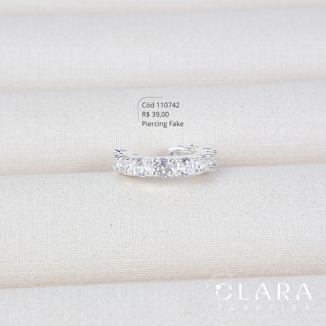 BRINCO PIERCING FAKE 1 FILEIRA ZIRCÔNIAS REDONDAS - 3MM - Banho de Prata
