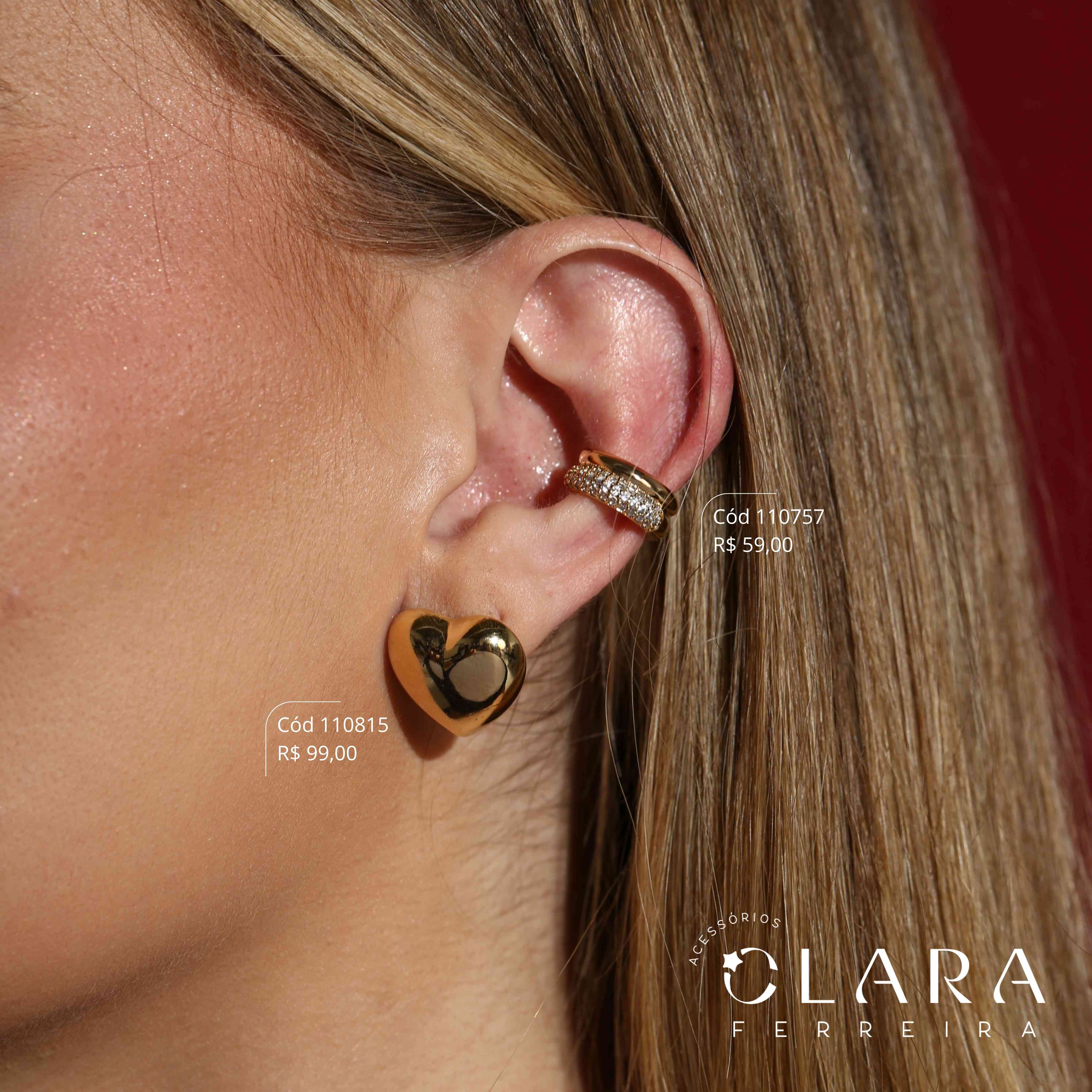BRINCO PIERCING FAKE 2 FIOS DIFERENTES: 1 FIO LISO E 1 FIO 3 FILEIRAS MICROZIRCÔNIAS - 7MM - Dourado