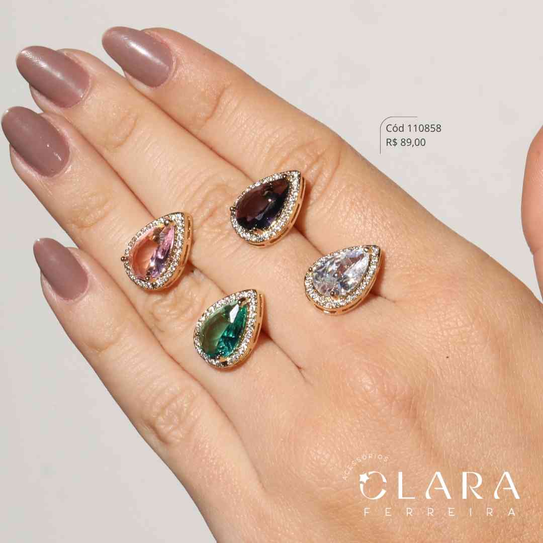BRINCO ZIRCONIA GOTA 13MM ADORNADA 1 FILEIRA MICROZIRCÔNIAS - CAIXA FUNDIDA - 16MM - Dourado