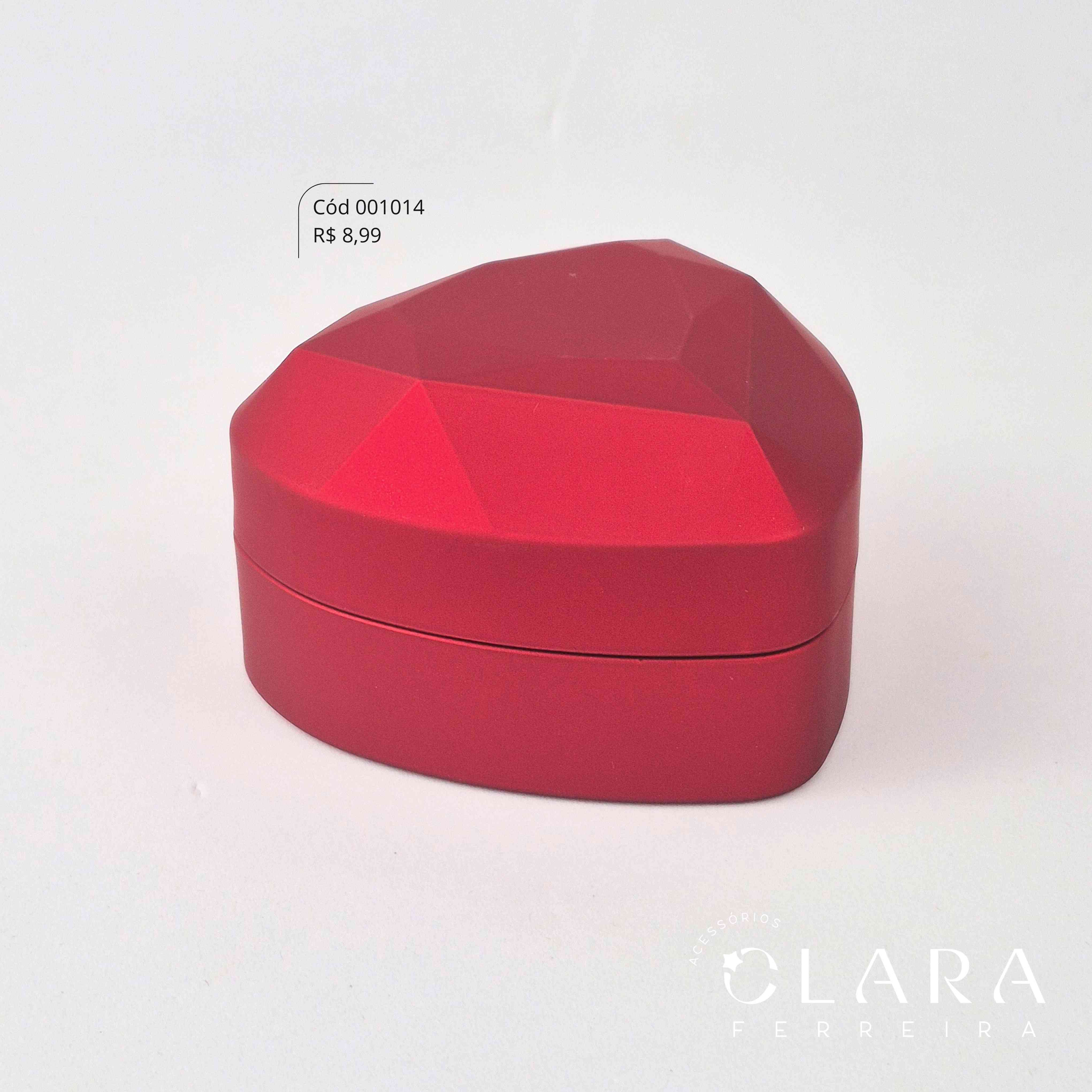 CAIXINHA P/ ALIANÇA EM FORMATO DE CORAÇÃO VERMELHA C/ LUZ LED 7 CM