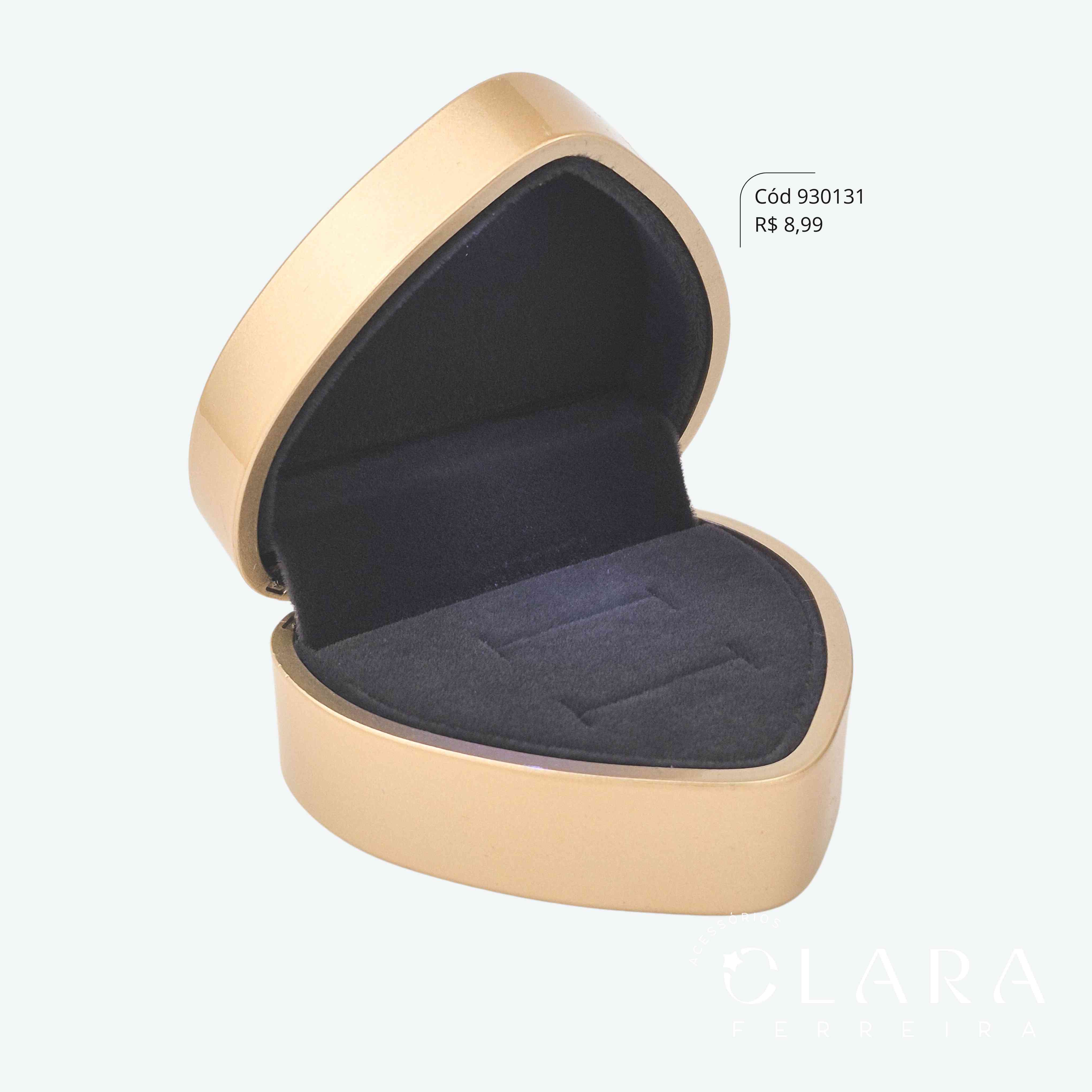 CAIXINHA P/ ALIANÇA EM FORMATO DE CORAÇÃO DOURADA C/ LUZ LED 7 CM
