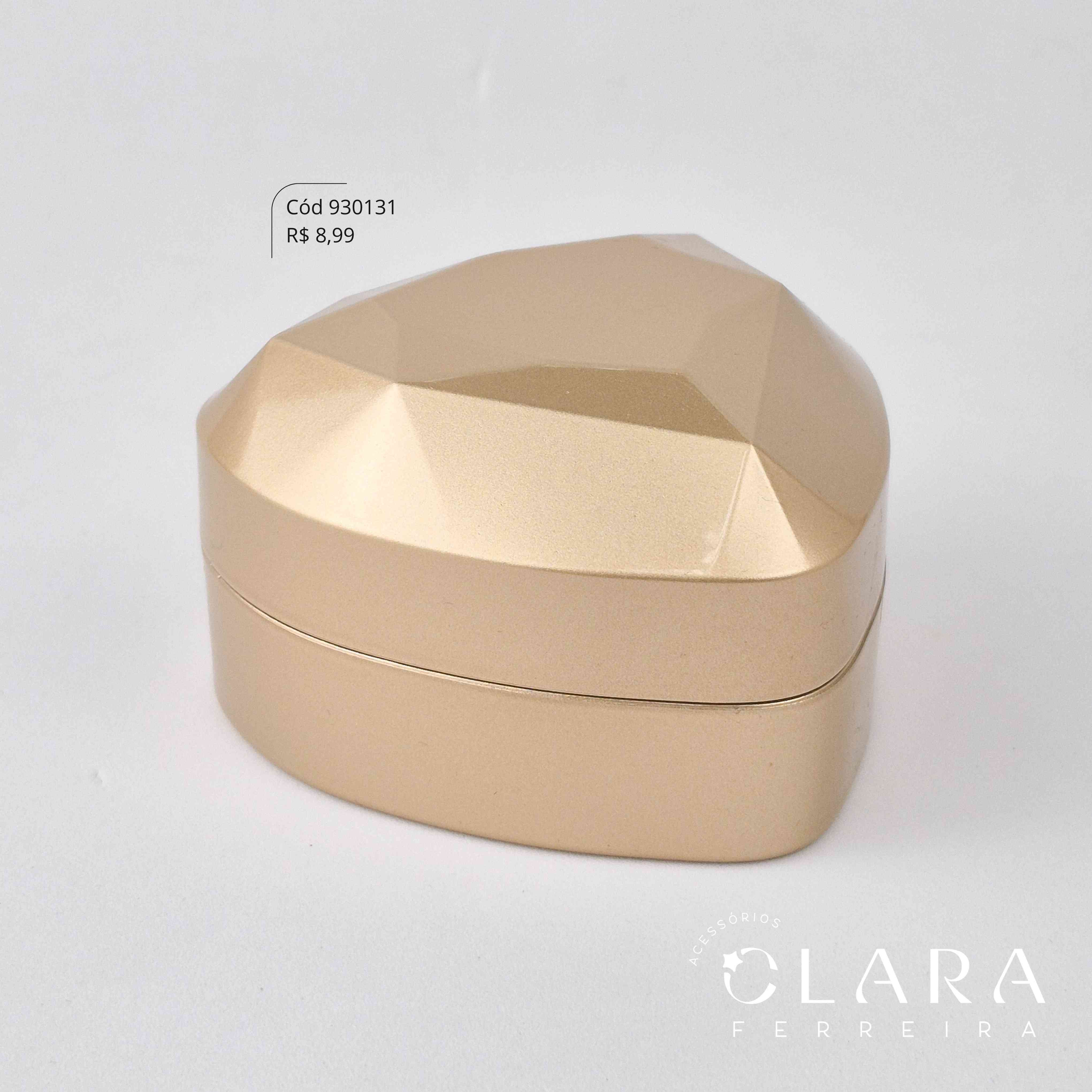 CAIXINHA P/ ALIANÇA EM FORMATO DE CORAÇÃO DOURADA C/ LUZ LED 7 CM