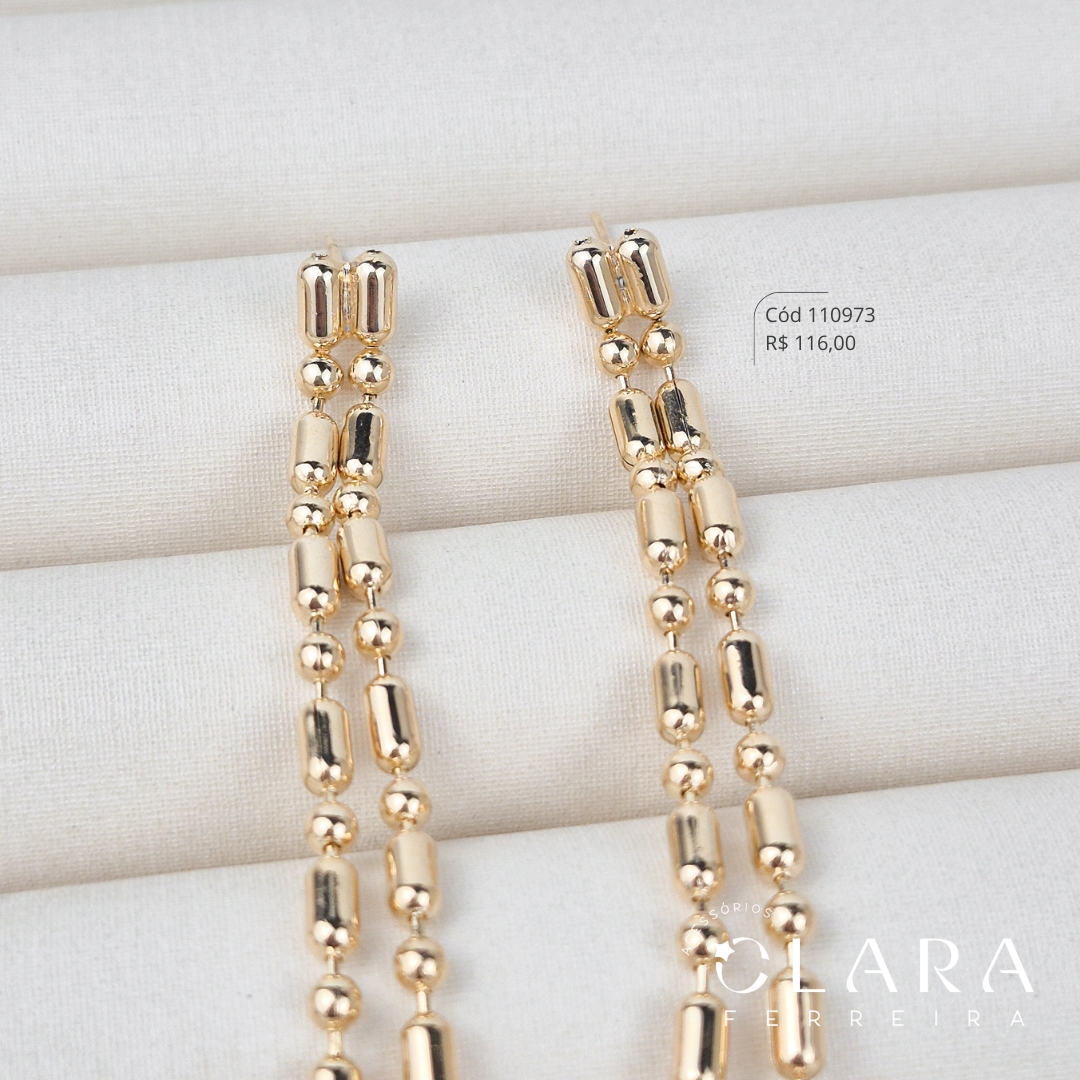 BRINCO FRANJA 2 FIOS BARRINHAS C/ BOLINHAS - Dourado