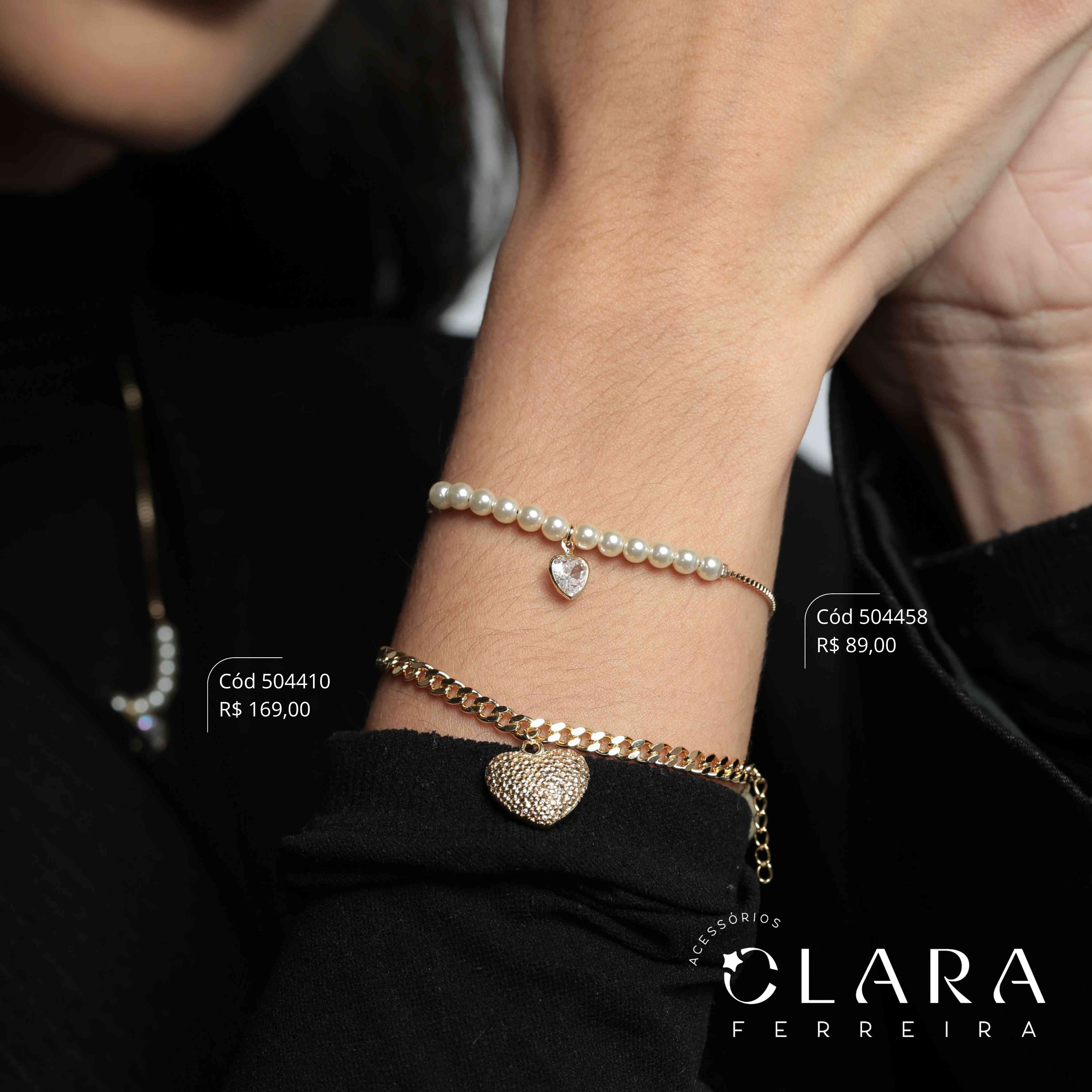 PULSEIRA AJUSTÁVEL VENEZIANA C/ MEIO PÉROLAS E 1 TIFF ZIRCONIA CORAÇÃO 7MM PENDURADA - Dourado