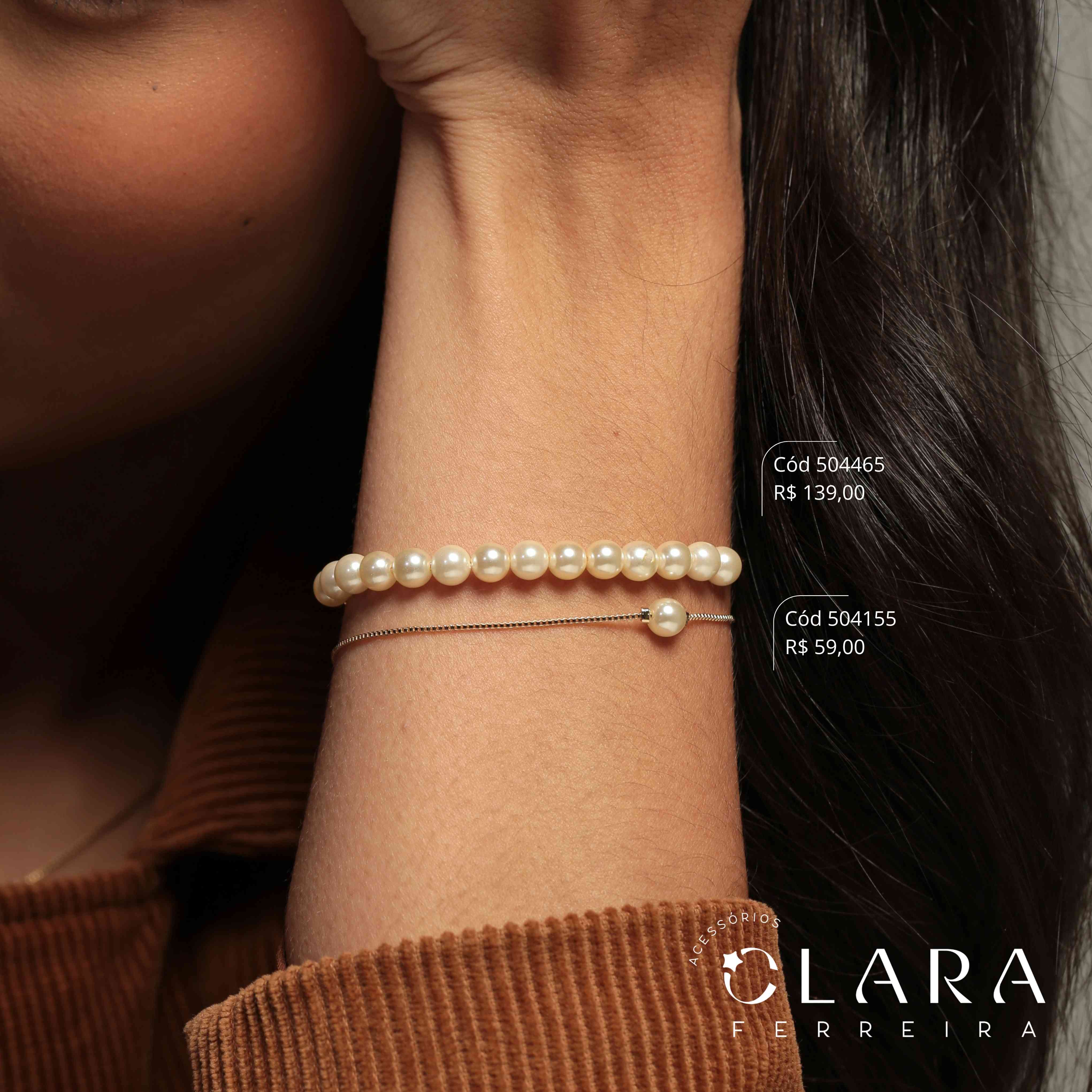 PULSEIRA 2 MALHAS: METADE PÉROLAS E METADE CORDÃO BAIANO - 17CM - Dourado