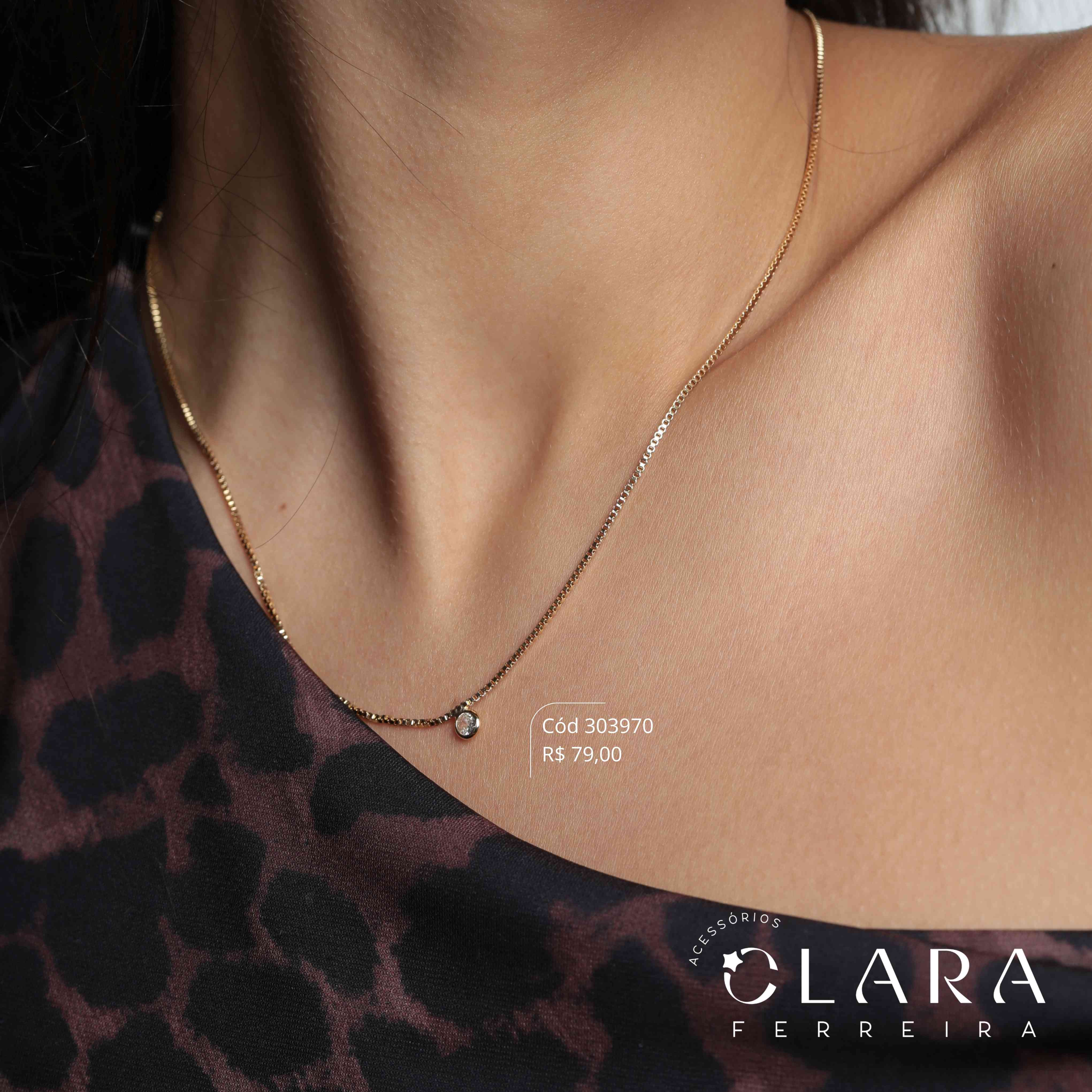 COLAR VENEZIANA C/ 1 TIFF ZIRCONIA REDONDA 5MM FIXA - 45CM - Dourado