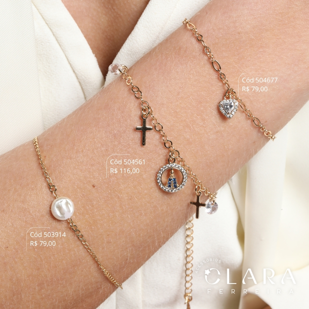 PULSEIRA ELOS CADEADO REDONDOS C/ MANDALA NOSSA SENHORA MANTO MICROZIRCÔNIAS AZUL ADORNADA MICROZIRCÔNIAS 2 CRUZES LISAS E 2 ZIRCÔNIAS PENDURADAS - 17CM - Dourado