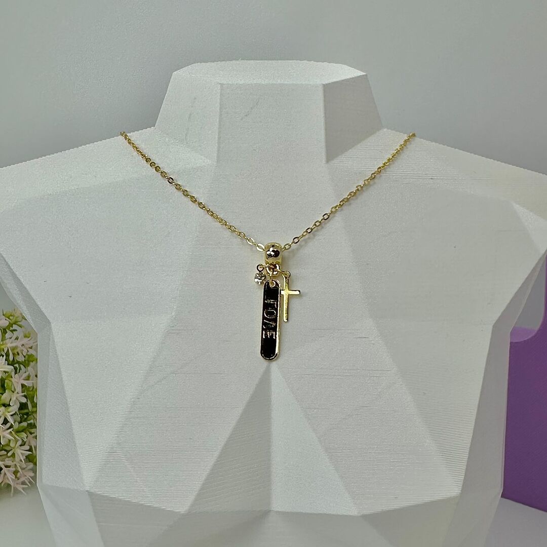 COLAR ELO CADEADO PINGENTES LOVE+CRUCIFIXO CO1490