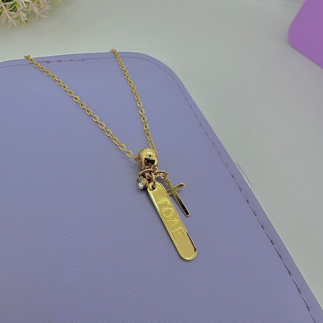 COLAR ELO CADEADO PINGENTES LOVE+CRUCIFIXO CO1490