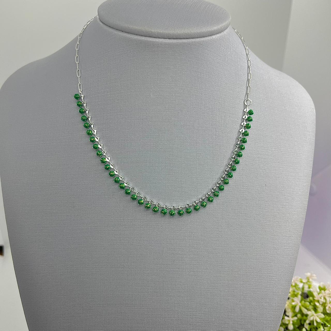 CHOKER BOLINHAS RESINA VERDE BRILHOS CP2009