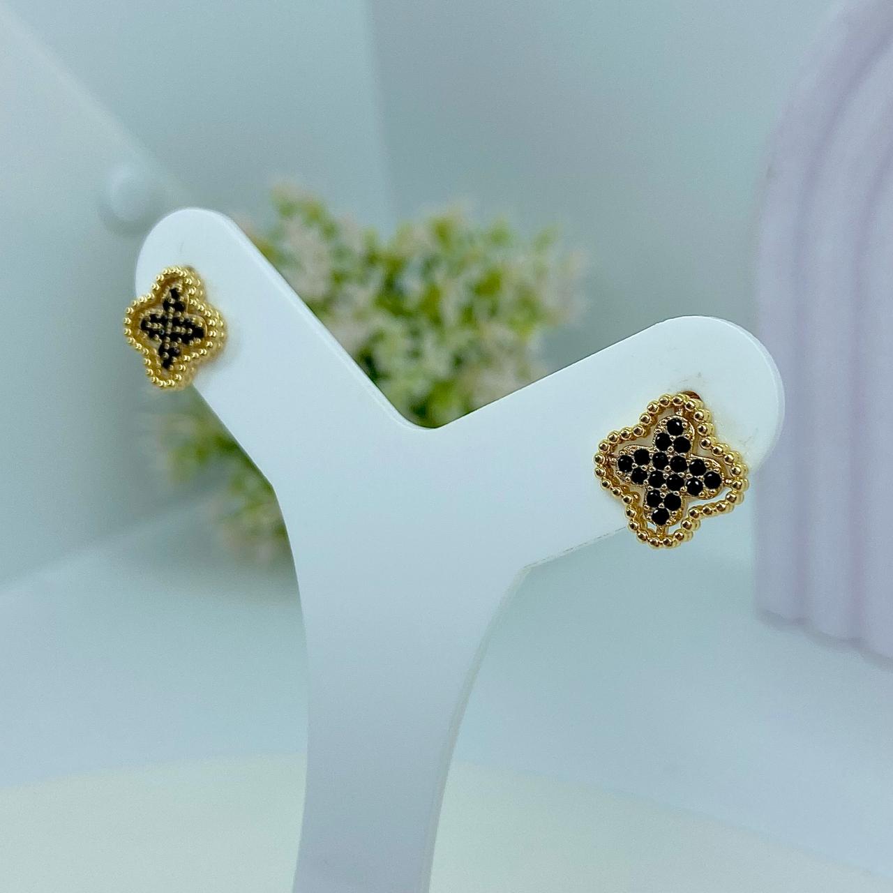 BRINCO INSPIRAÇÃO VAN CLEEF ZIRCÔNIAS PRETAS PONTILHADO BO2526