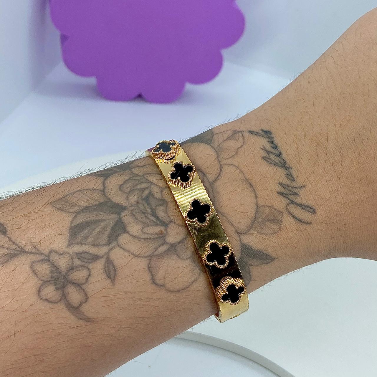 BRACELETE LUXO INSPIRAÇÃO VAN CLEEF BLACK STEEL 316L PSO2639