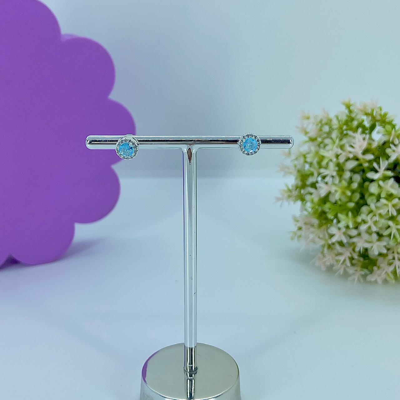 BRINCO MINI PEDRA AZUL CRAVEJADO MICROZIRCONIAS BP2728